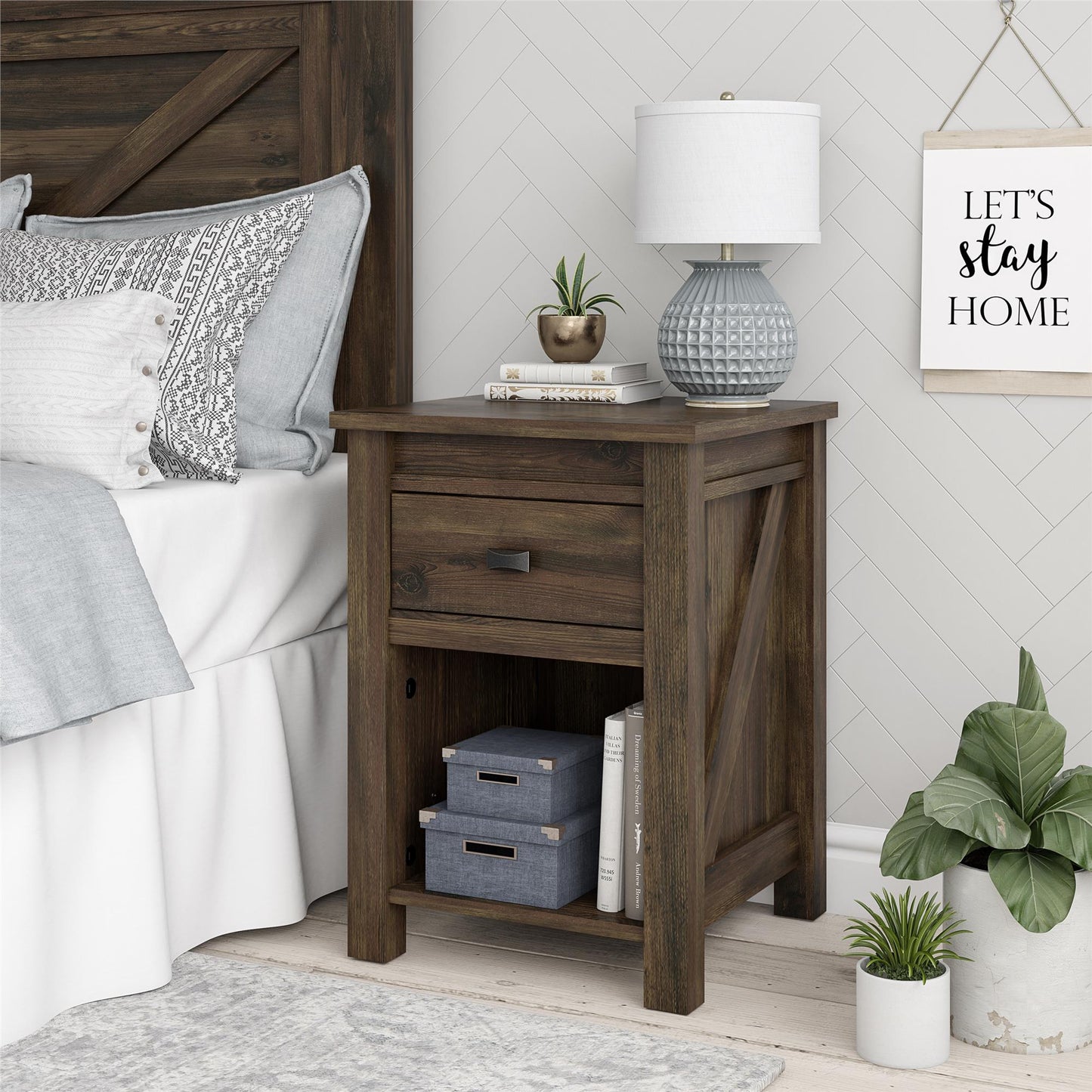 Farmington Rustic Farmhouse Nightstand with 1 Drawer - Rustic