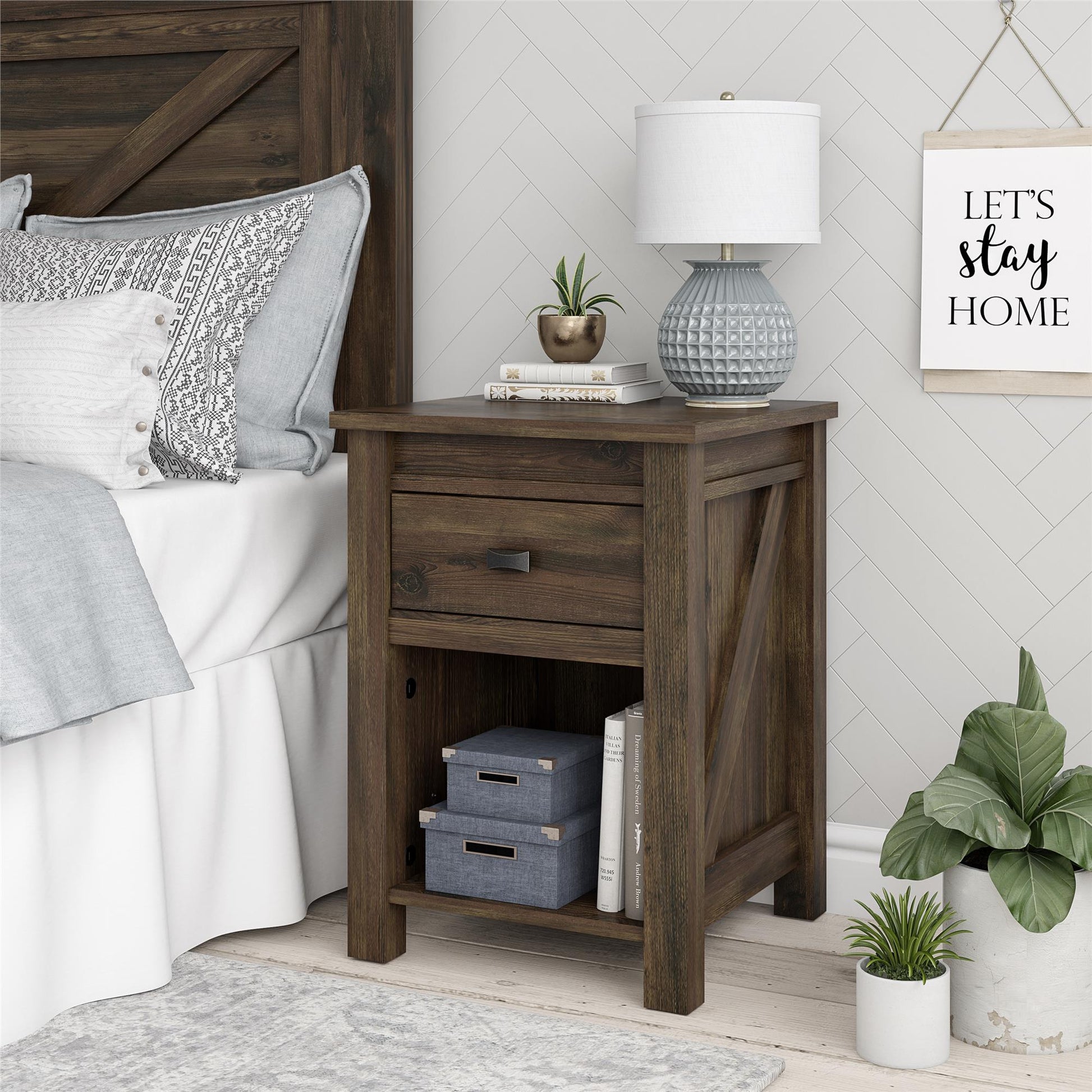 Farmington Rustic Farmhouse Nightstand with 1 Drawer - Rustic