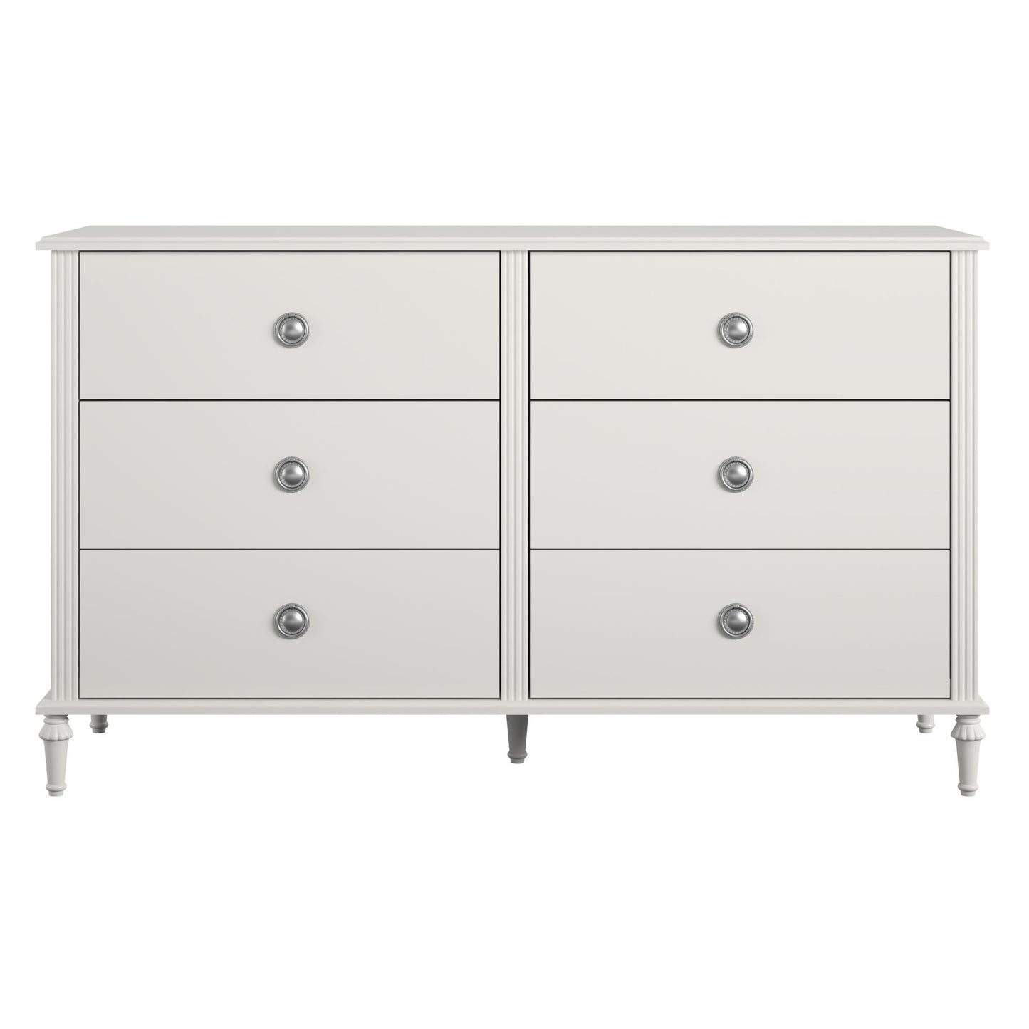 Rowan Valley Arden 6 Drawer Dresser with Silver Ring Drawer Pulls - White