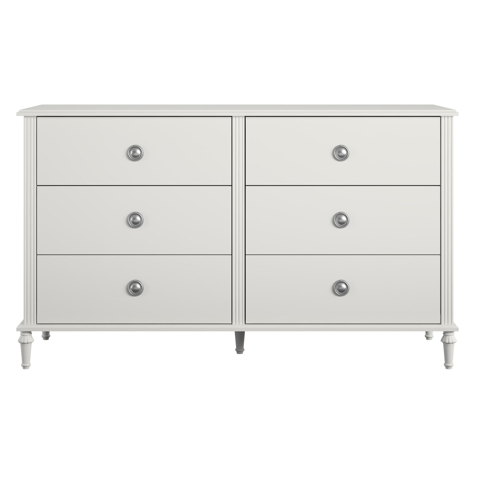 Rowan Valley Arden 6 Drawer Dresser with Silver Ring Drawer Pulls - White