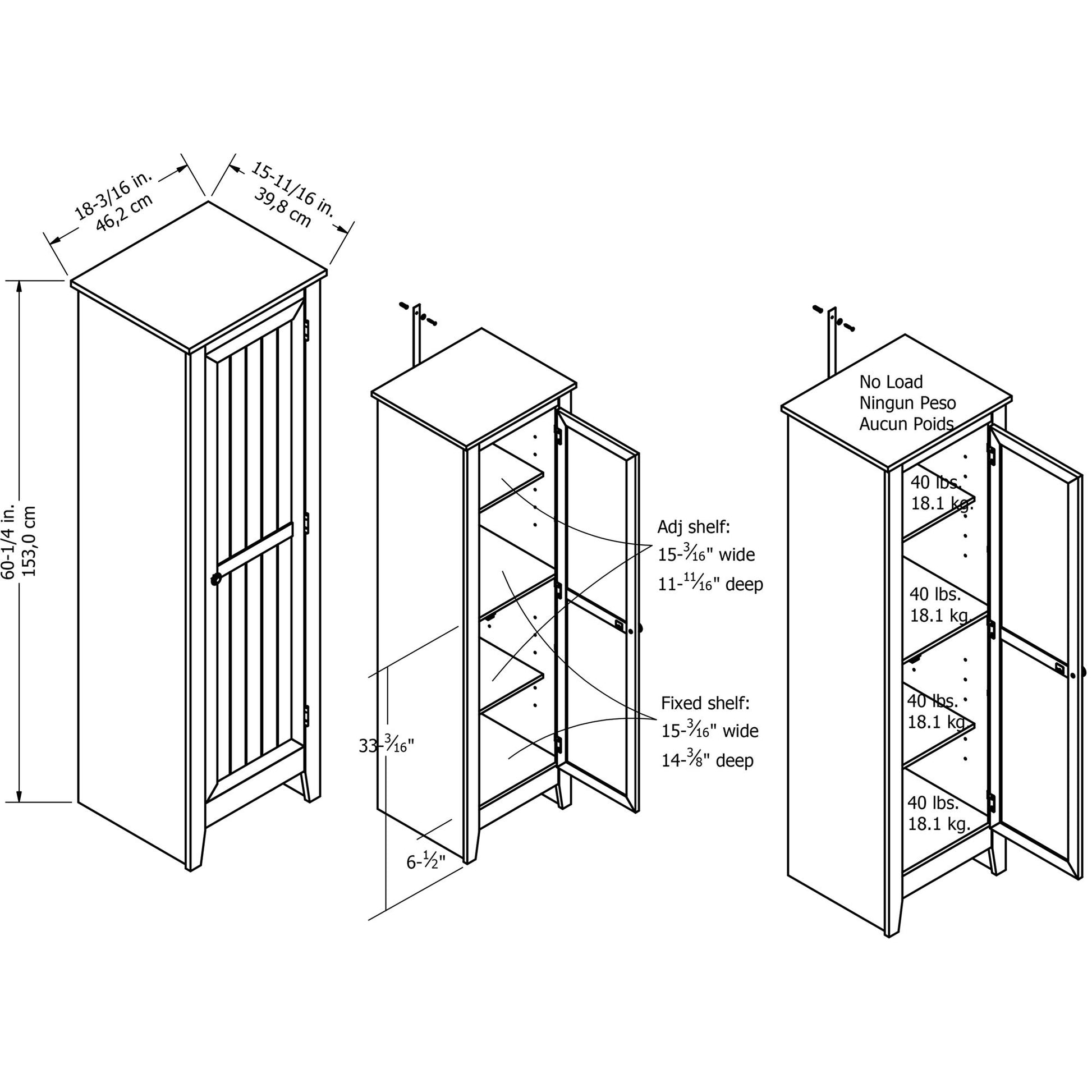 Milford 60 Inch Single Door Storage Pantry Cabinet with 4 Shelves - Old Fashion Pine