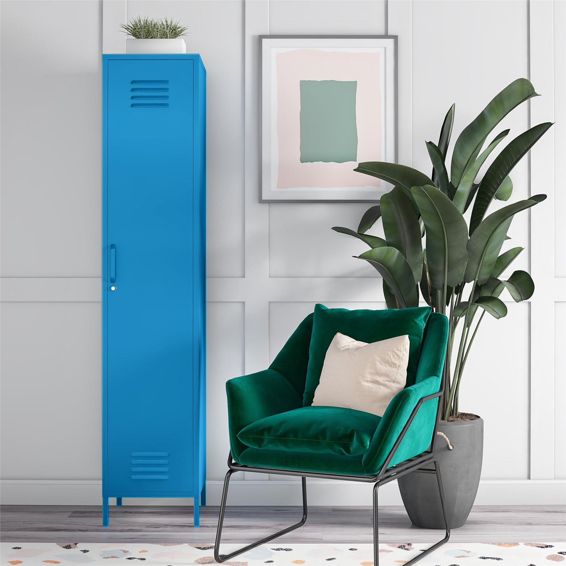 Cache Single Metal Locker Storage Cabinet, Blue - Blue