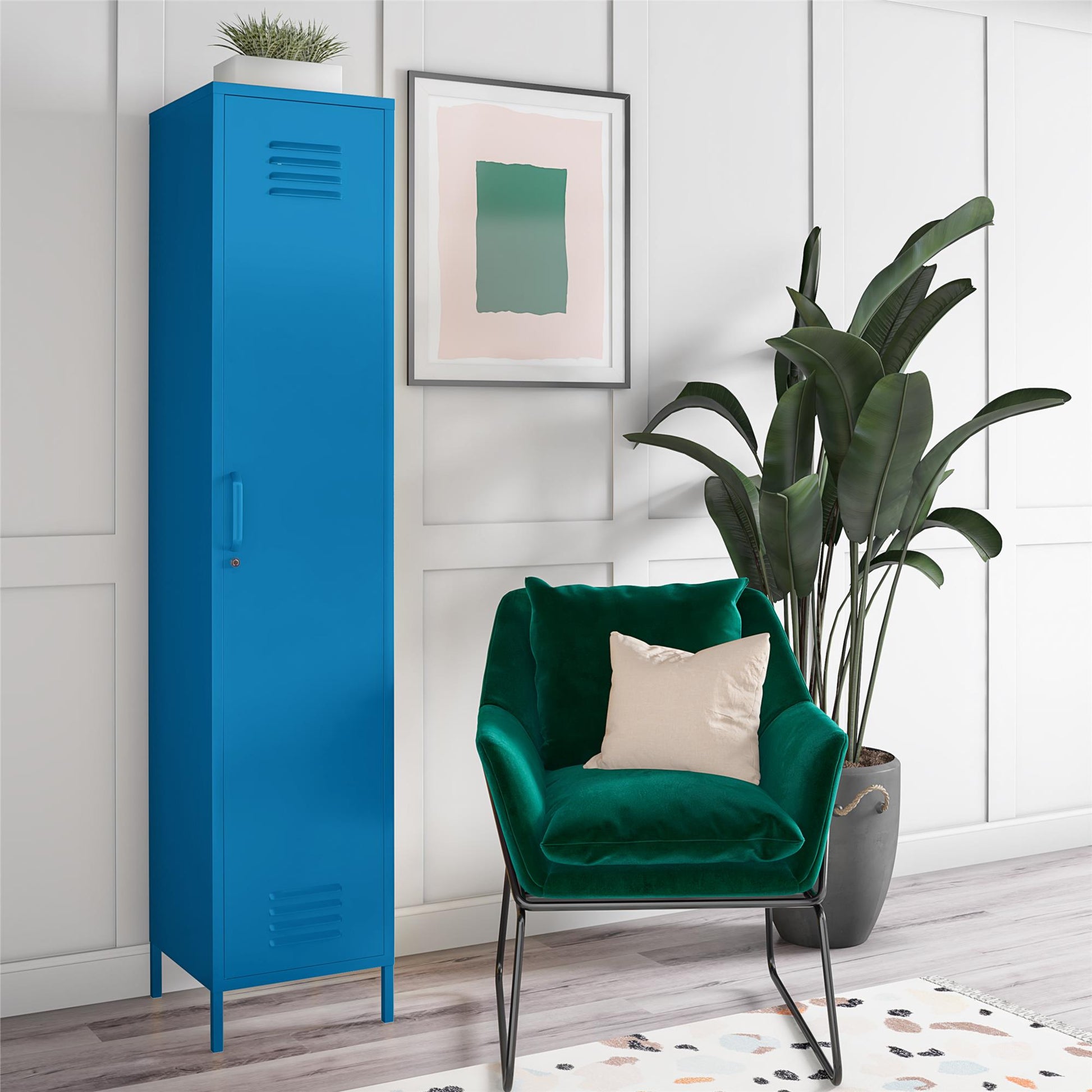 Cache Single Metal Locker Storage Cabinet, Blue - Blue