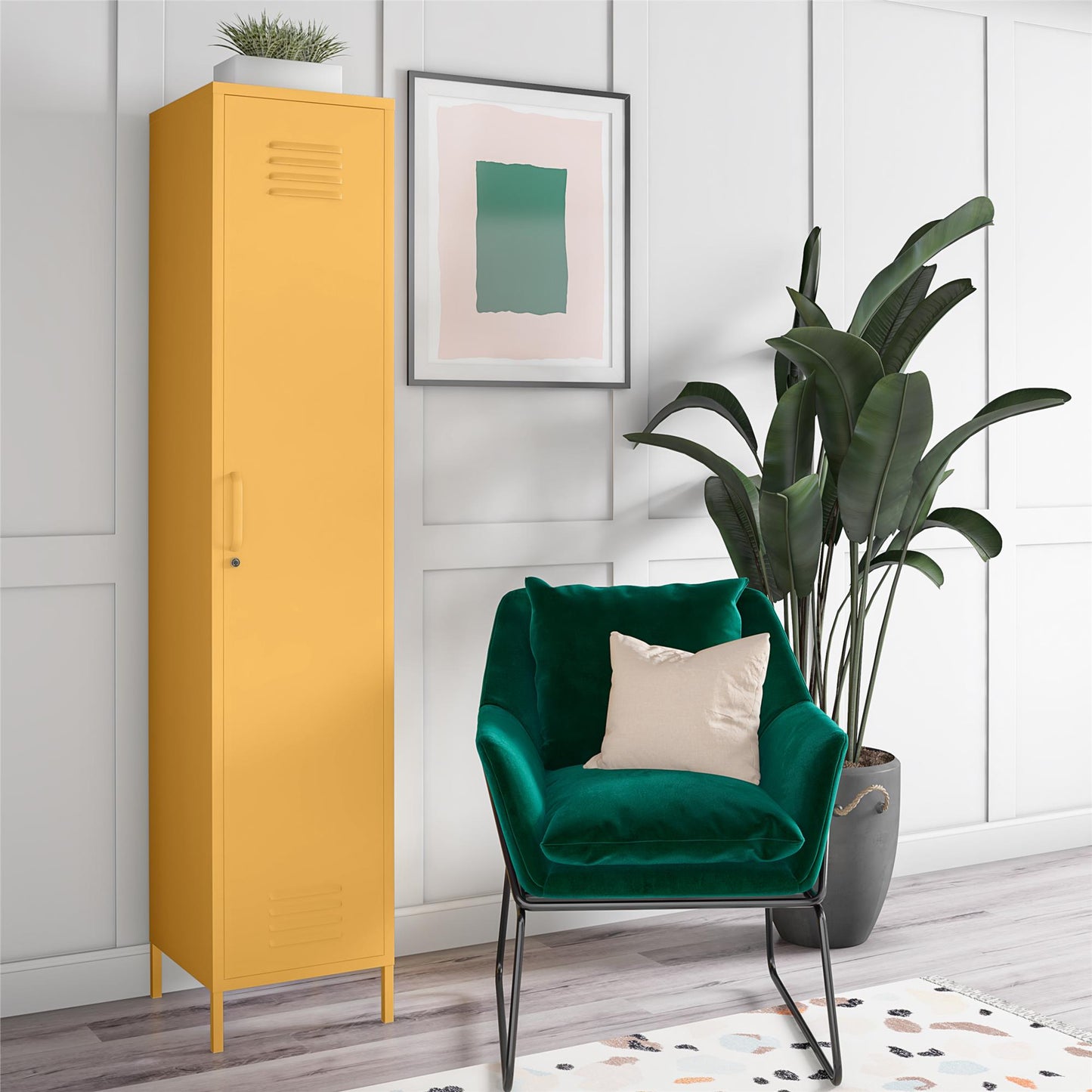 Cache Single Metal Locker Storage Cabinet, Yellow - Yellow