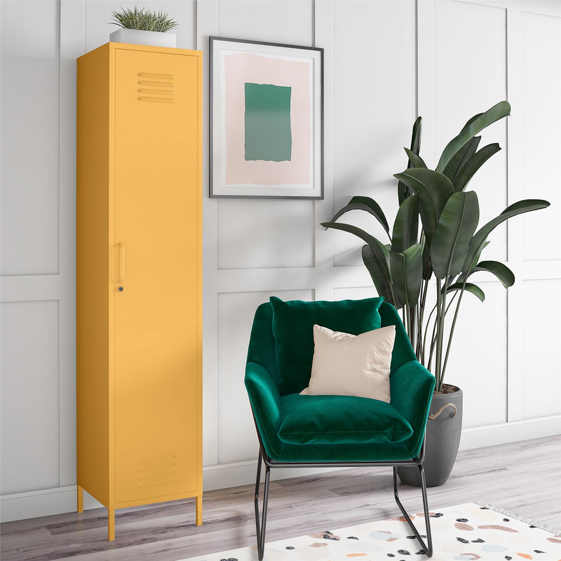 Cache Single Metal Locker Storage Cabinet, Yellow - Yellow