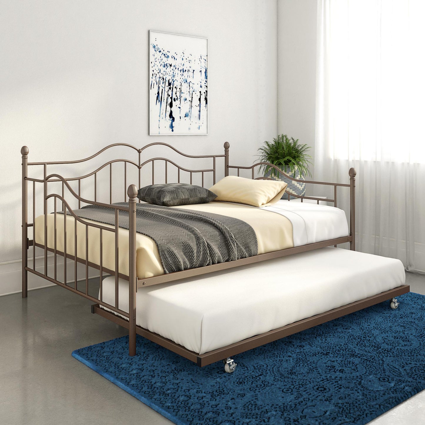 Tokyo Metal Daybed and Trundle Set with Metal Slats - Bronze - Twin