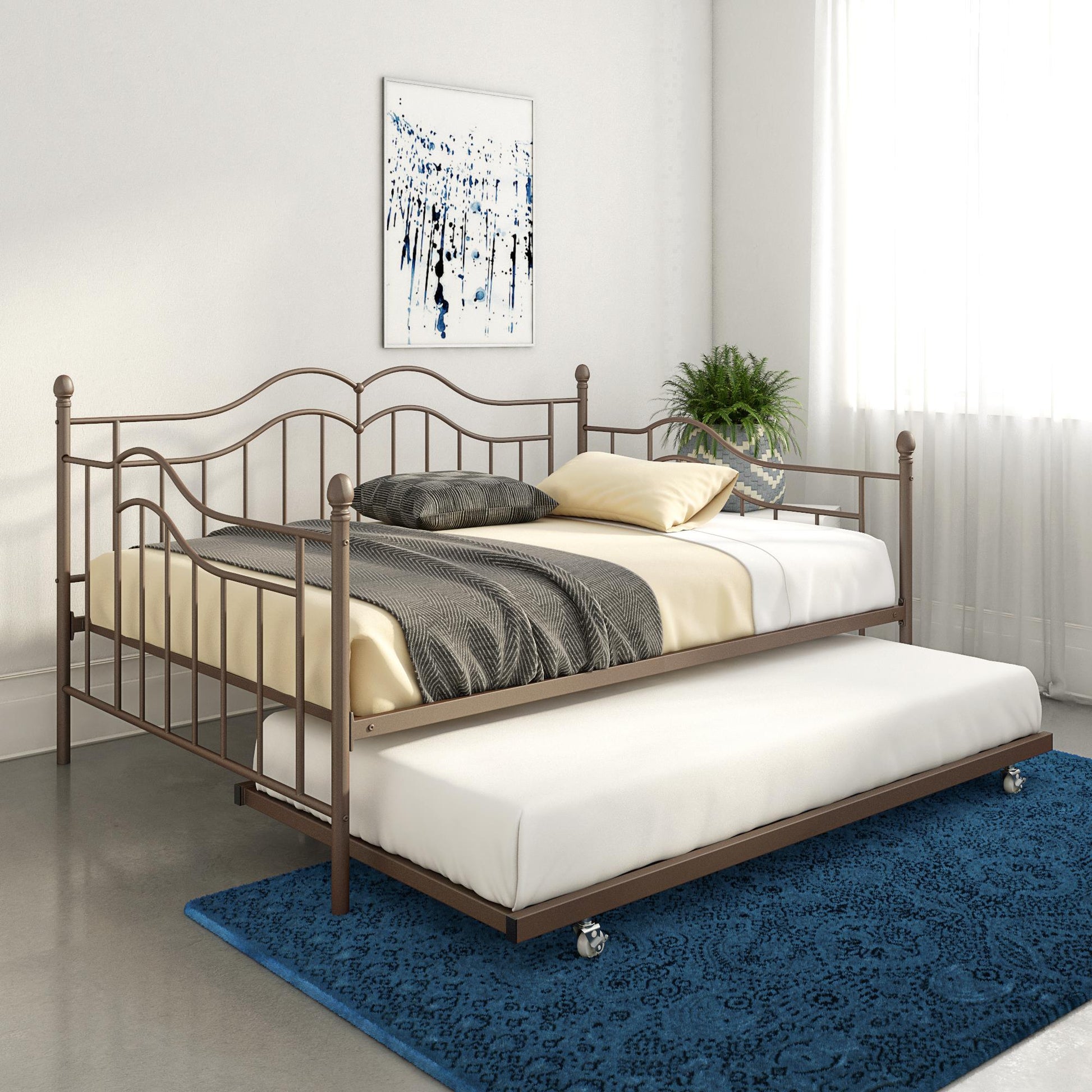 Tokyo Metal Daybed and Trundle Set with Metal Slats - Bronze - Twin