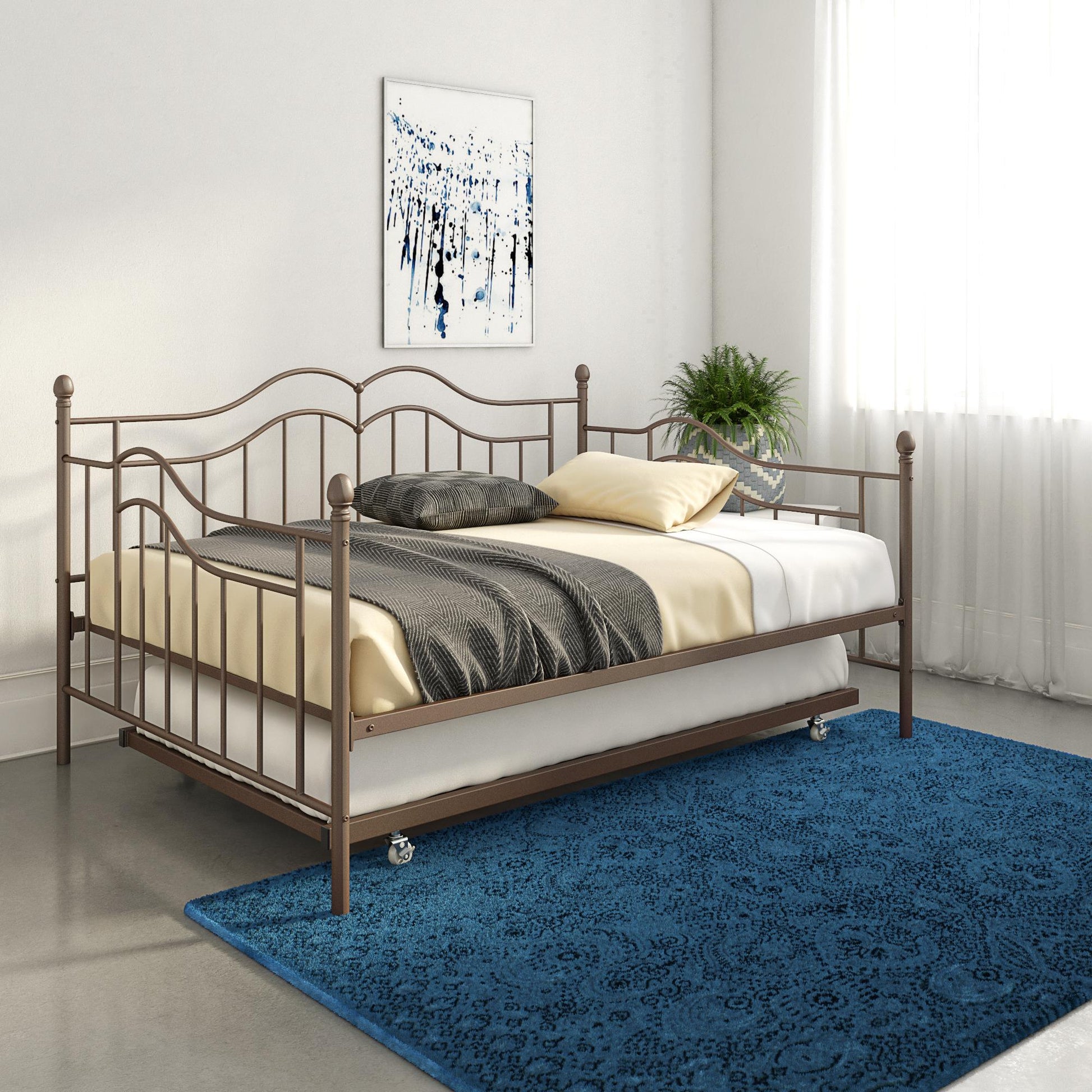 Tokyo Metal Daybed and Trundle Set with Metal Slats - Bronze - Full