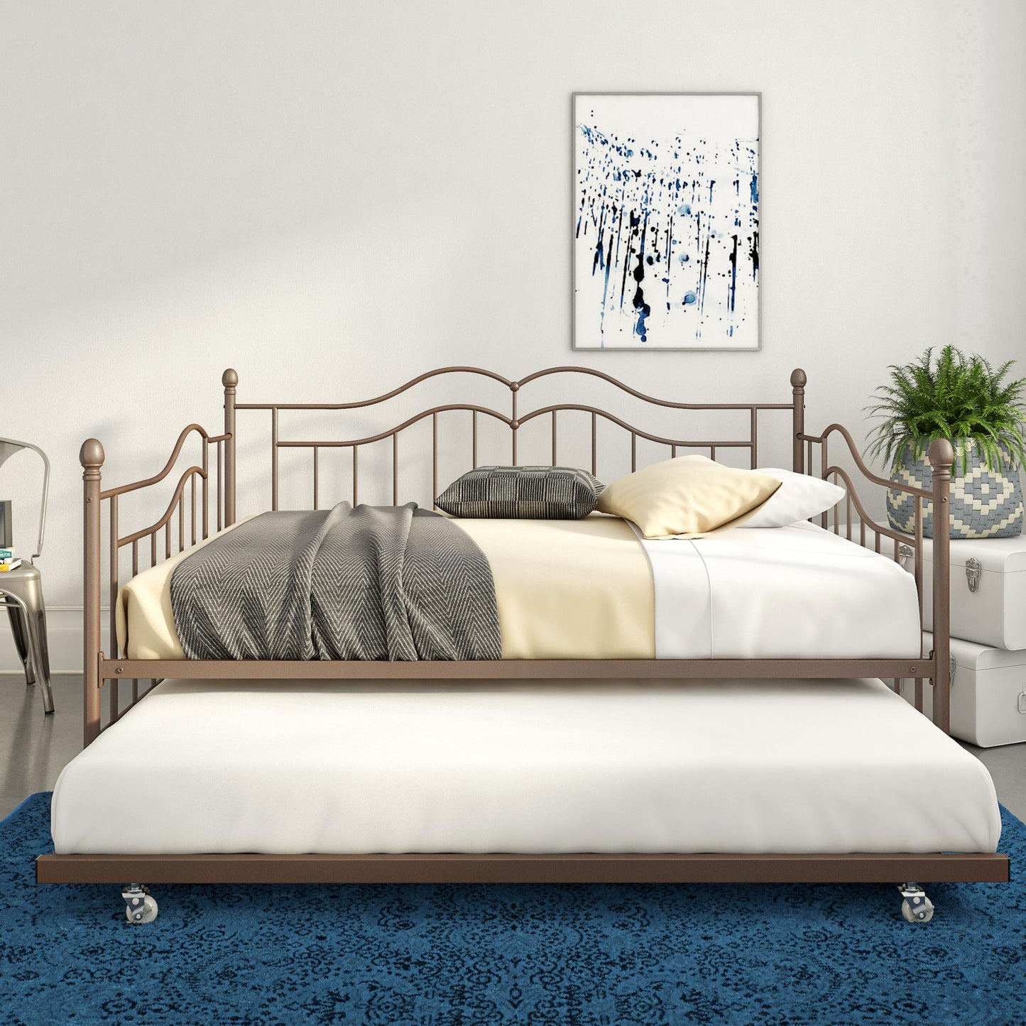 Tokyo Metal Daybed and Trundle Set with Metal Slats - Bronze - Full