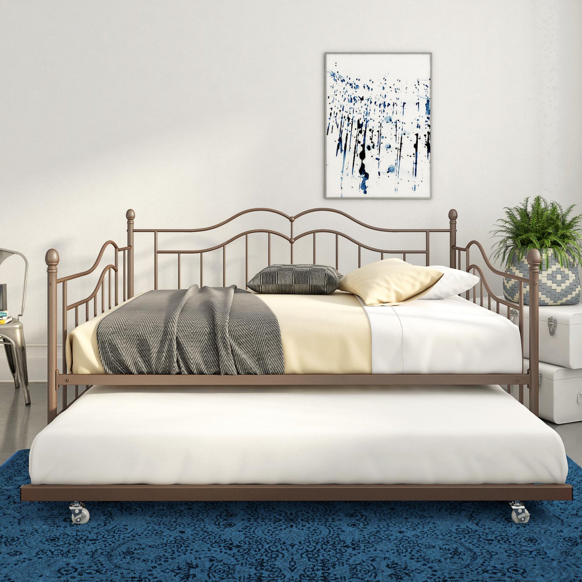 Tokyo Metal Daybed and Trundle Set with Metal Slats - Bronze - Full