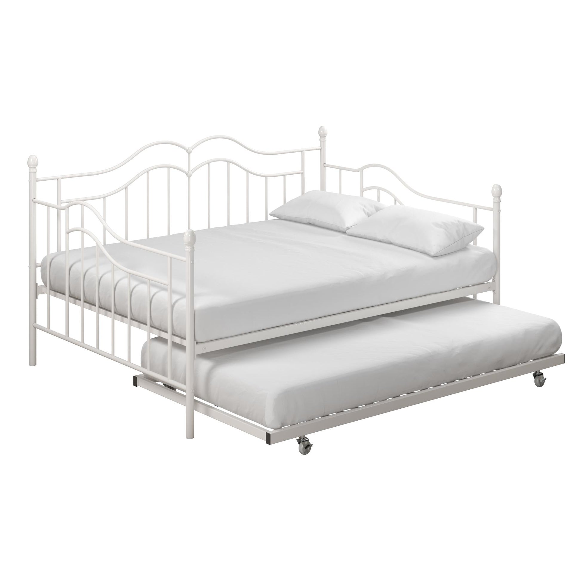Tokyo Metal Daybed and Trundle Set with Metal Slats - White - Full