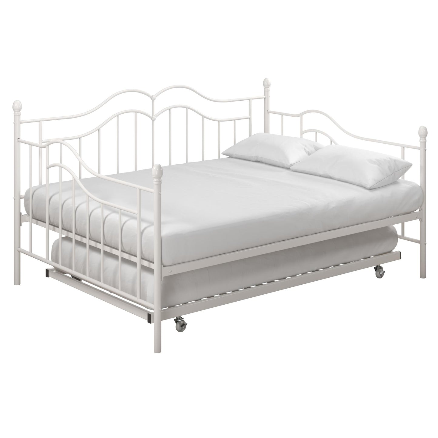 Tokyo Metal Daybed and Trundle Set with Metal Slats - White - Full