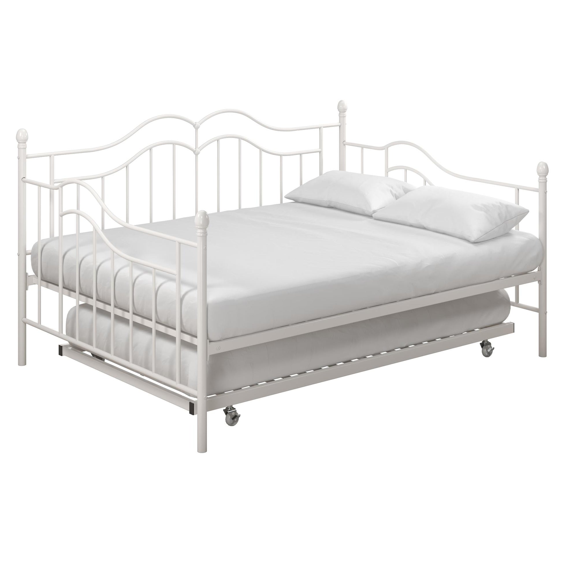 Tokyo Metal Daybed and Trundle Set with Metal Slats - White - Full