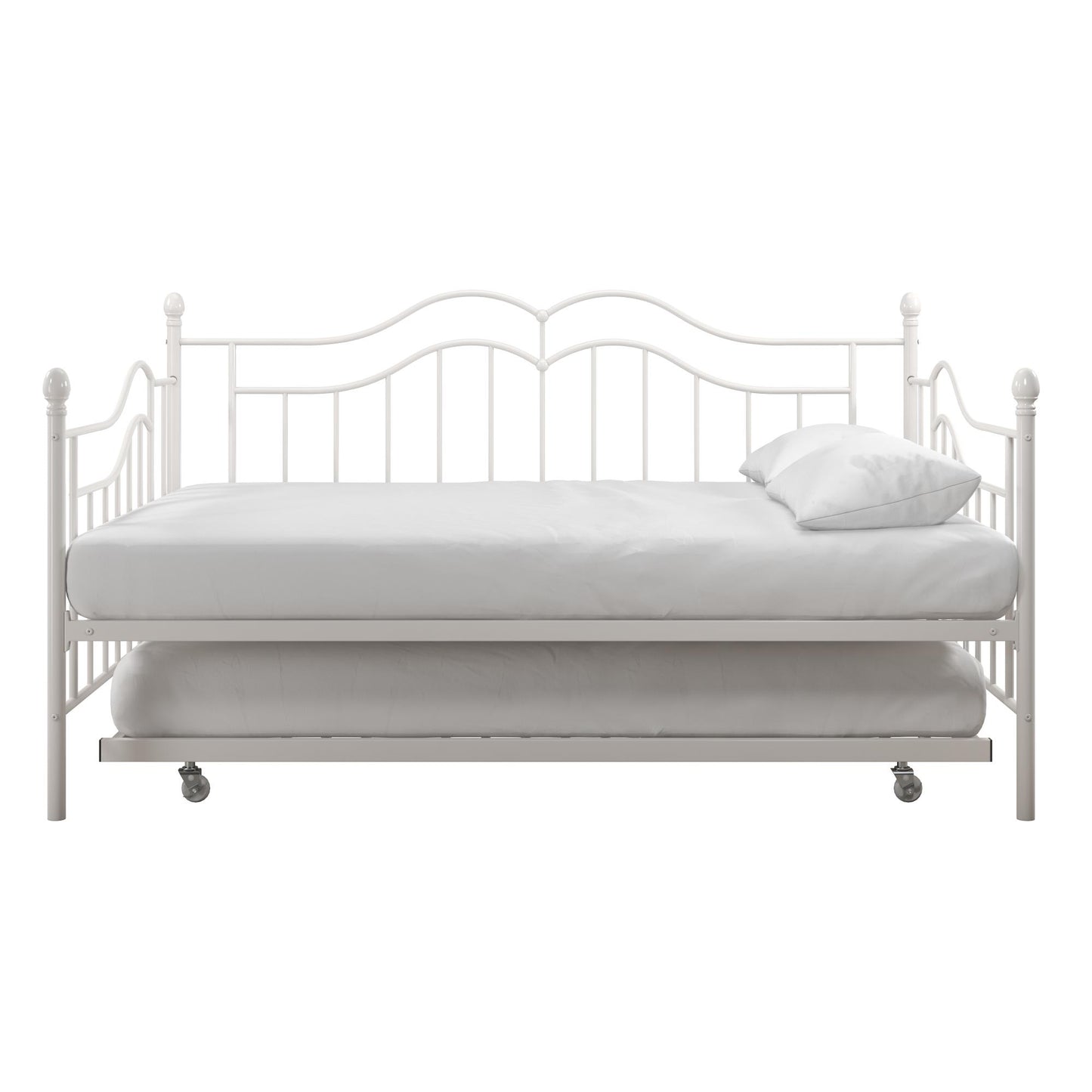 Tokyo Metal Daybed and Trundle Set with Metal Slats - White - Full