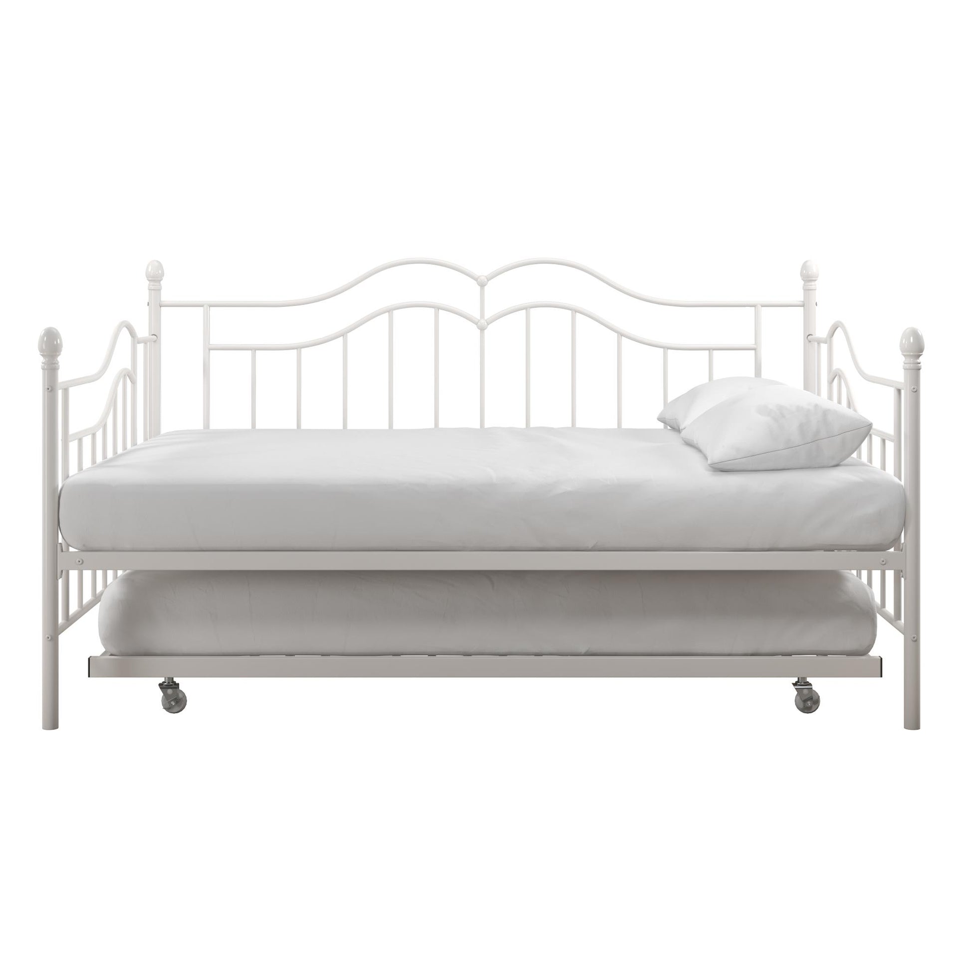 Tokyo Metal Daybed and Trundle Set with Metal Slats - White - Full