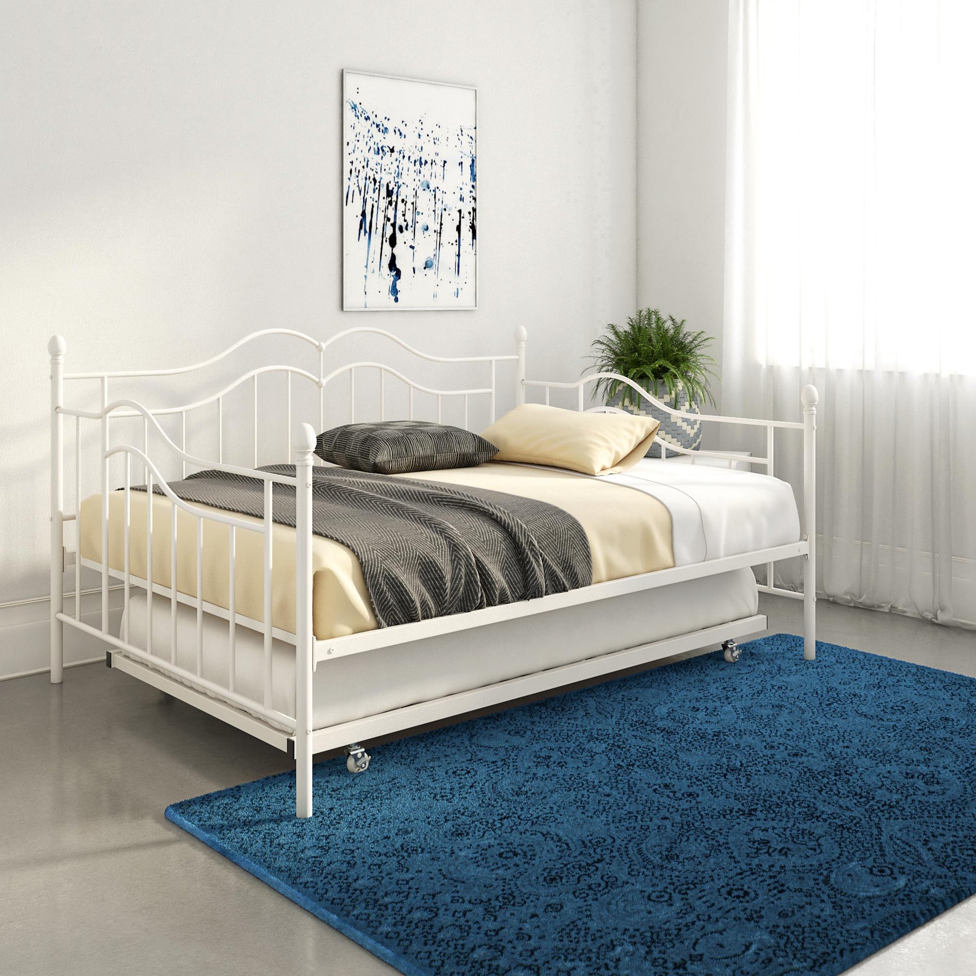 Tokyo Metal Daybed and Trundle Set with Metal Slats - White - Full
