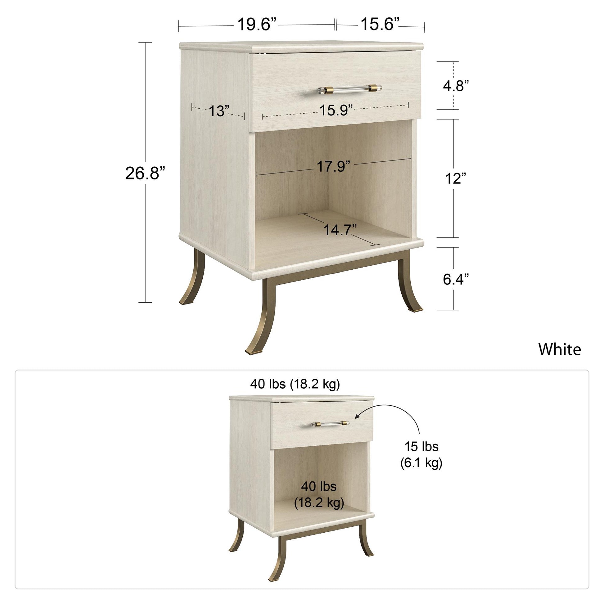 Monarch Hill Clementine White Nightstand with 1 Drawer - Ivory Oak