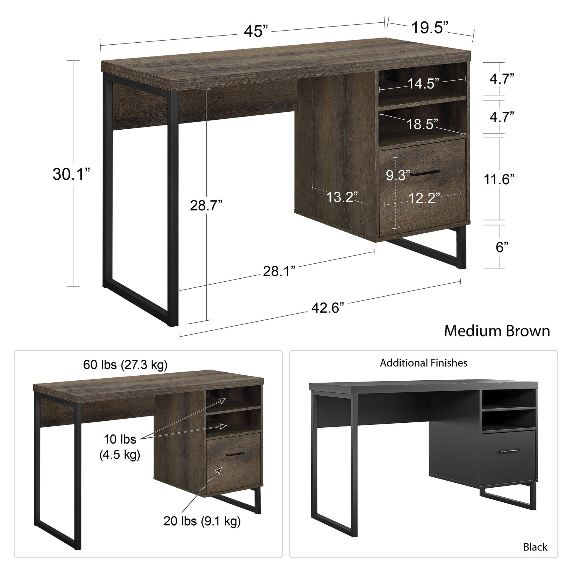 Candon Computer Desk with Filing Cabinet Drawer and Shelves - Medium Brown