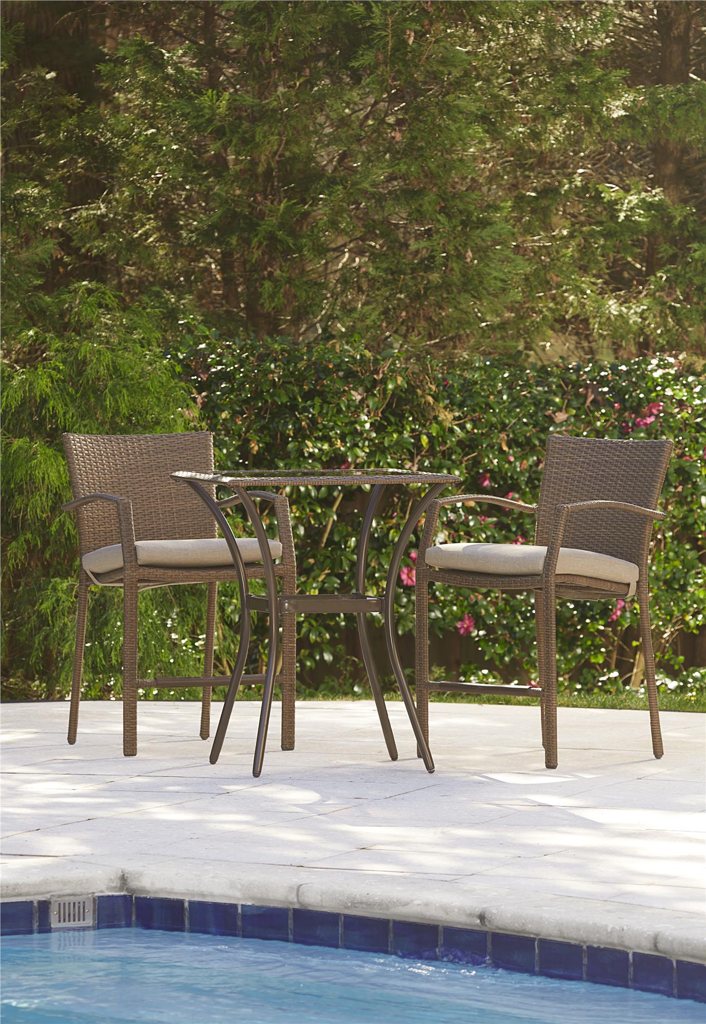 3 Piece High Top Bistro Wicker Patio Table and Chairs Set - Brown