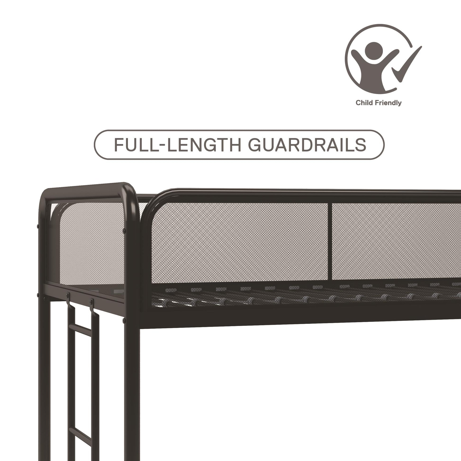 Triple Metal Twin over Twin Bunk Bed with Trundle and Integrated Ladder - Black - Twin-Over-Twin