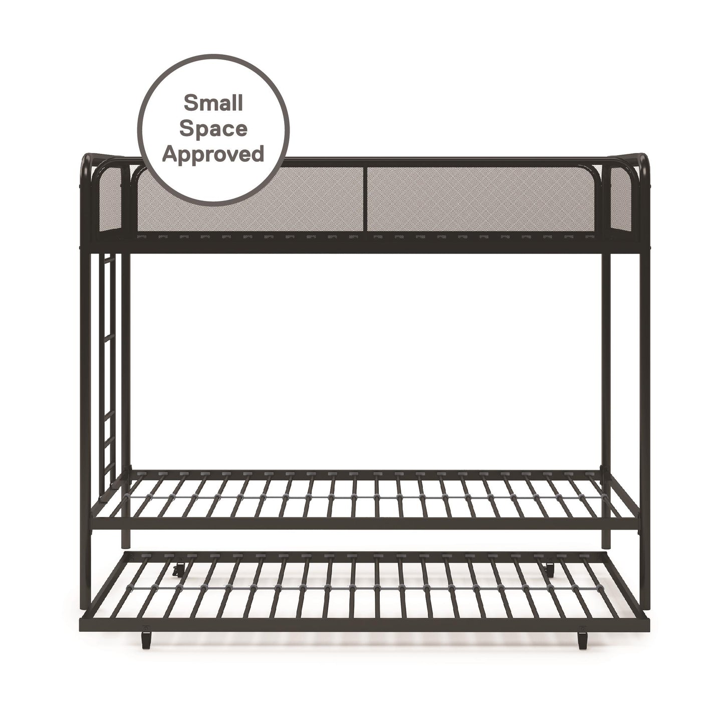 Triple Metal Twin over Twin Bunk Bed with Trundle and Integrated Ladder - Black - Twin-Over-Twin