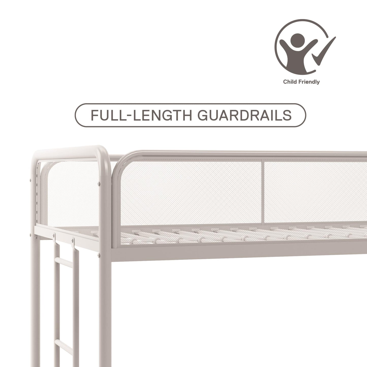 Triple Metal Twin over Twin Bunk Bed with Trundle and Integrated Ladder - White - Twin-Over-Twin