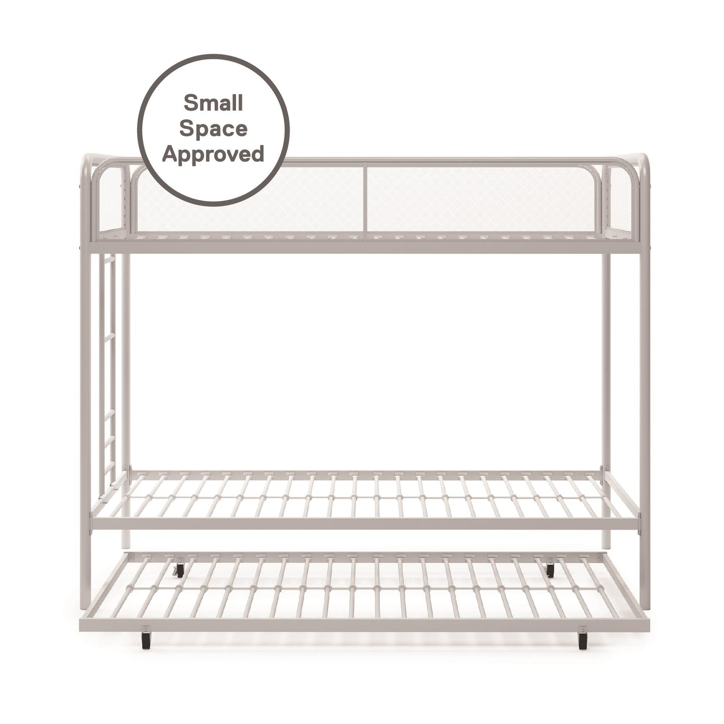 Triple Metal Twin over Twin Bunk Bed with Trundle and Integrated Ladder - White - Twin-Over-Twin