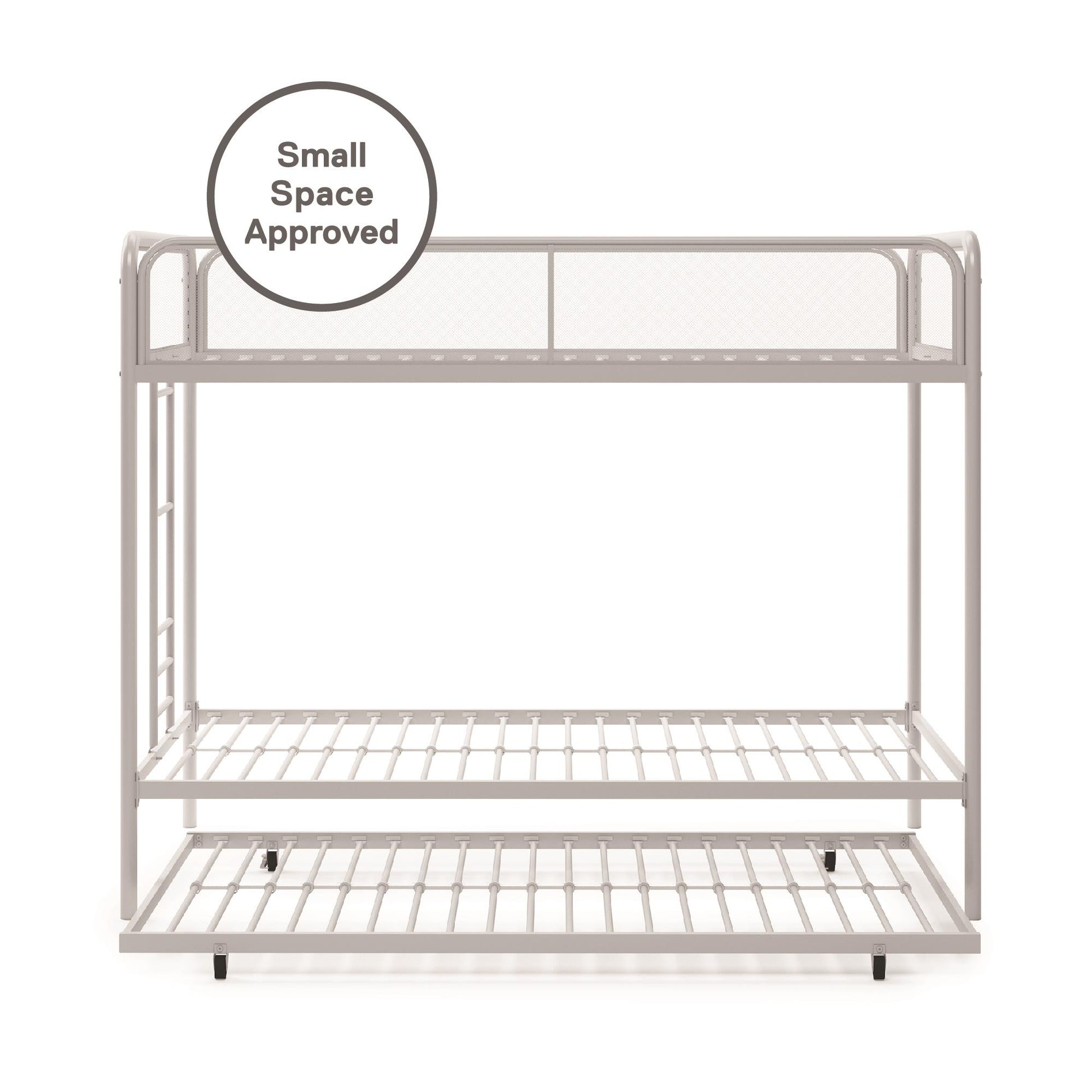 Triple Metal Twin over Twin Bunk Bed with Trundle and Integrated Ladder - White - Twin-Over-Twin