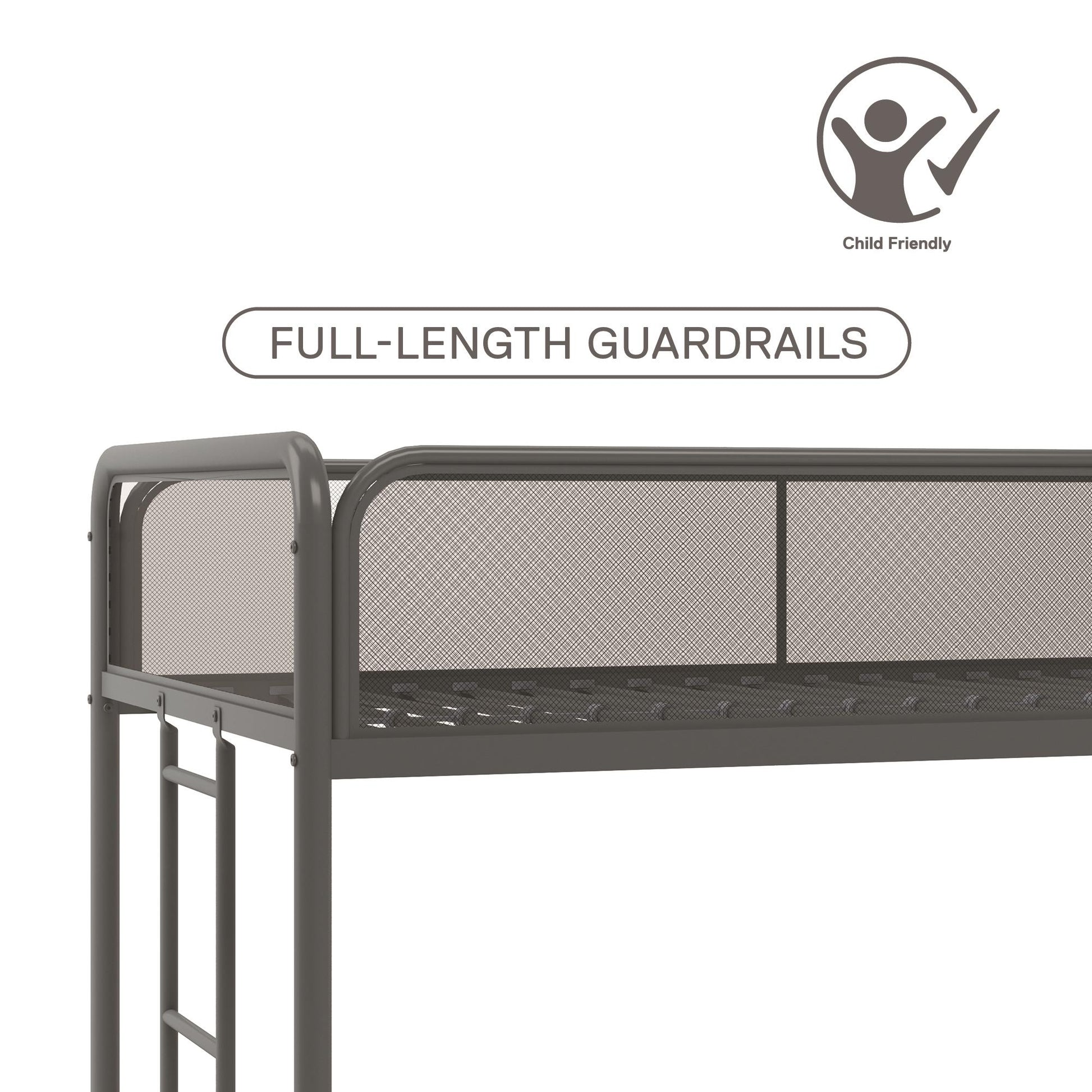 Triple Metal Twin over Twin Bunk Bed with Trundle and Integrated Ladder - Gray - Twin-Over-Twin