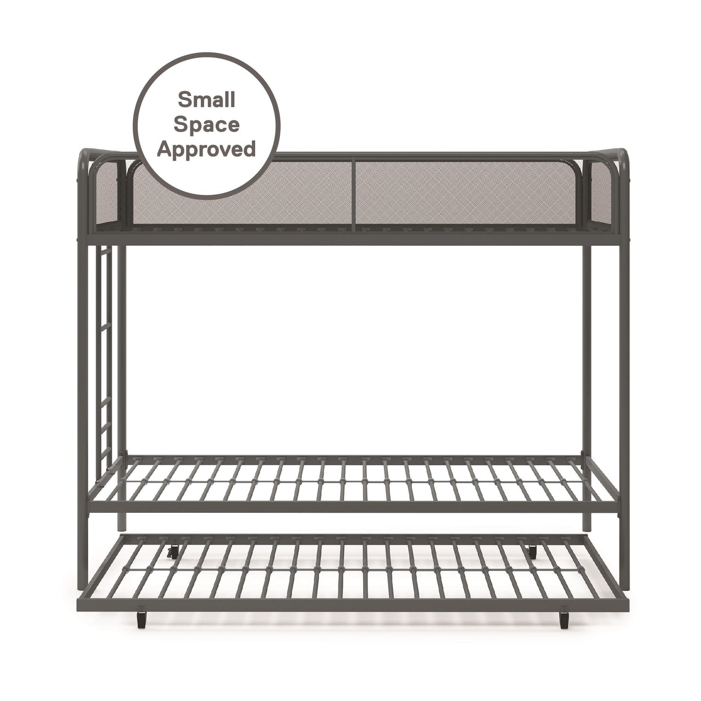 Triple Metal Twin over Twin Bunk Bed with Trundle and Integrated Ladder - Gray - Twin-Over-Twin
