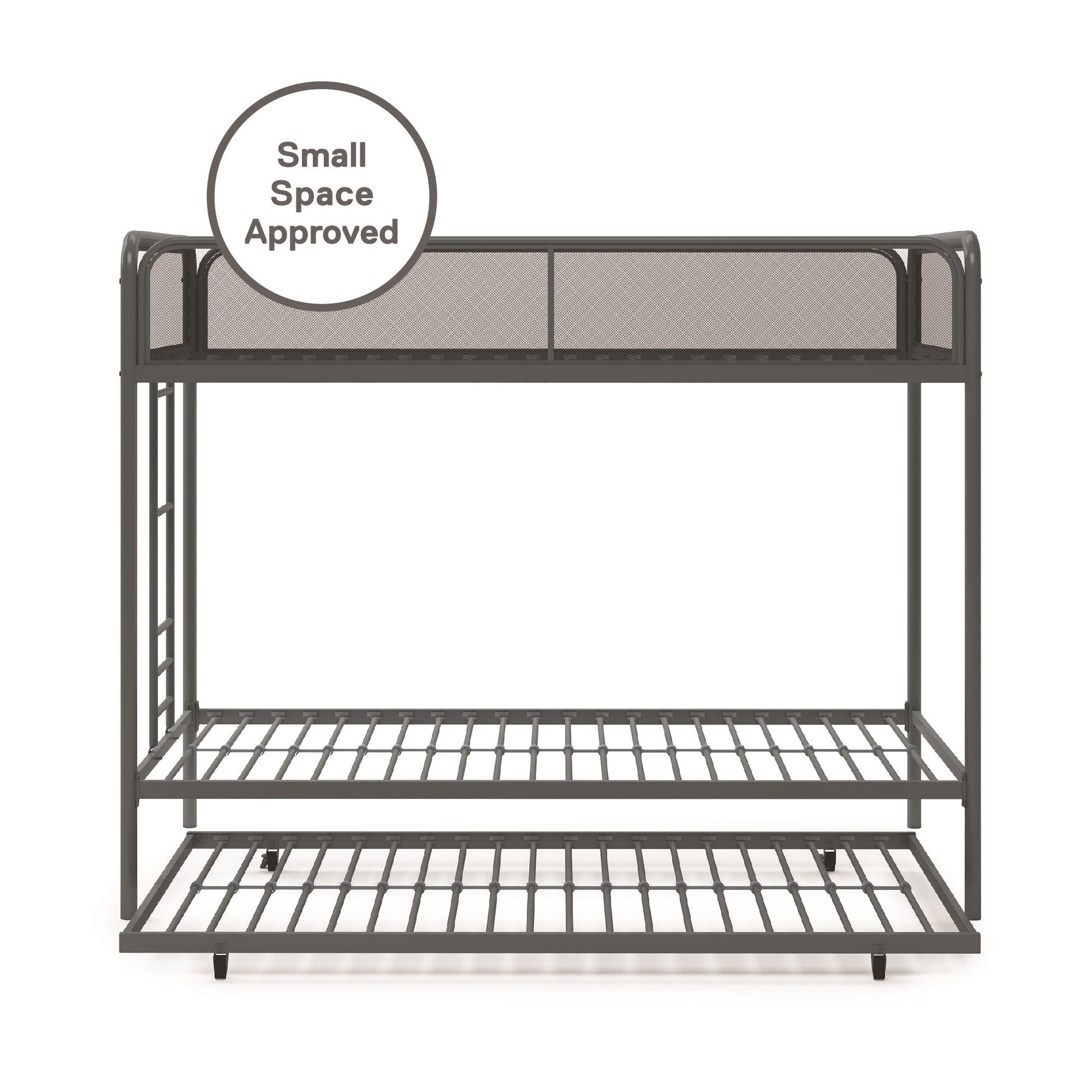 Triple Metal Twin over Twin Bunk Bed with Trundle and Integrated Ladder - Gray - Twin-Over-Twin