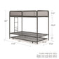 Triple Metal Twin over Twin Bunk Bed with Trundle and Integrated Ladder - Gray - Twin-Over-Twin