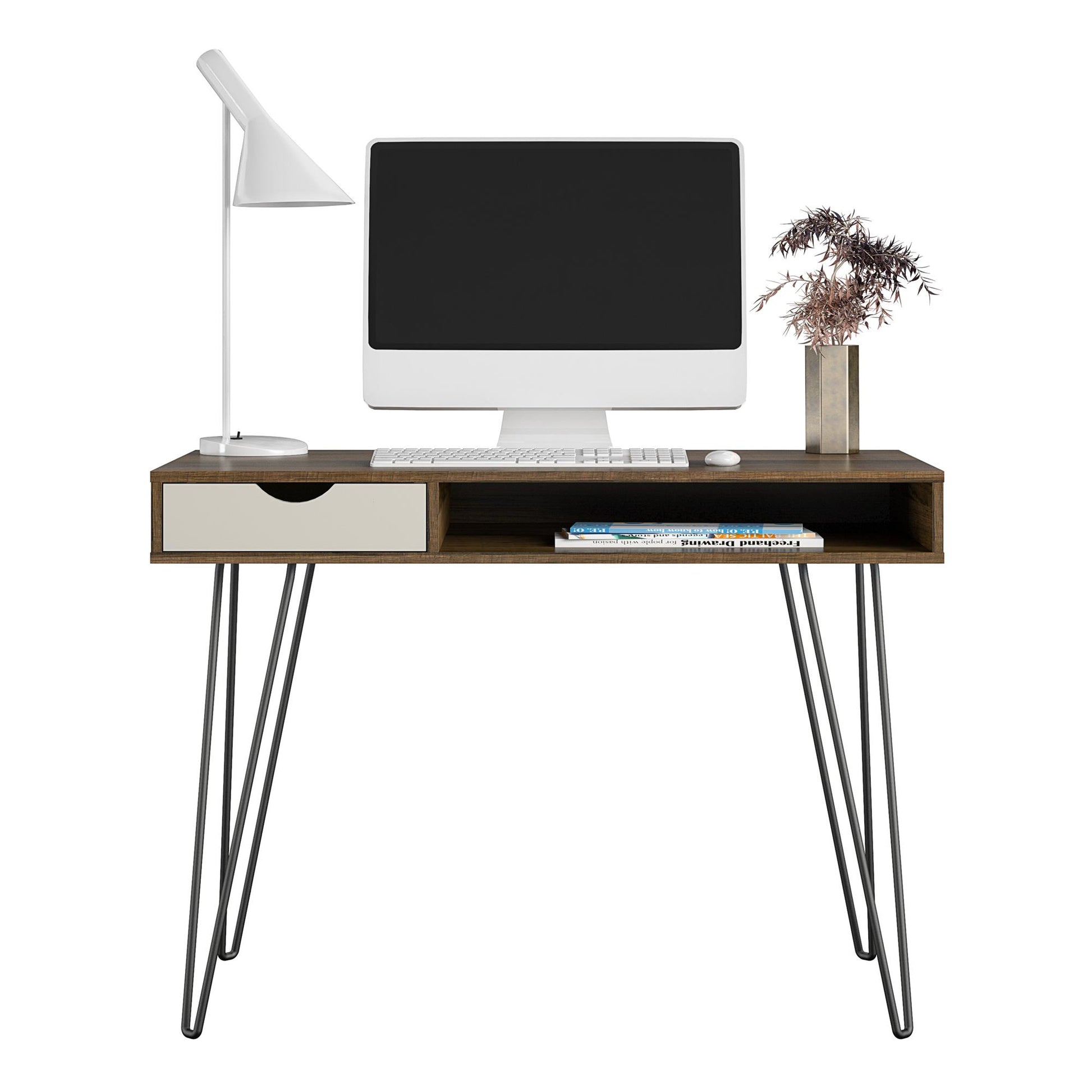 Concord Computer Desk with Storage, Brown Oak/Gray - Brown Oak