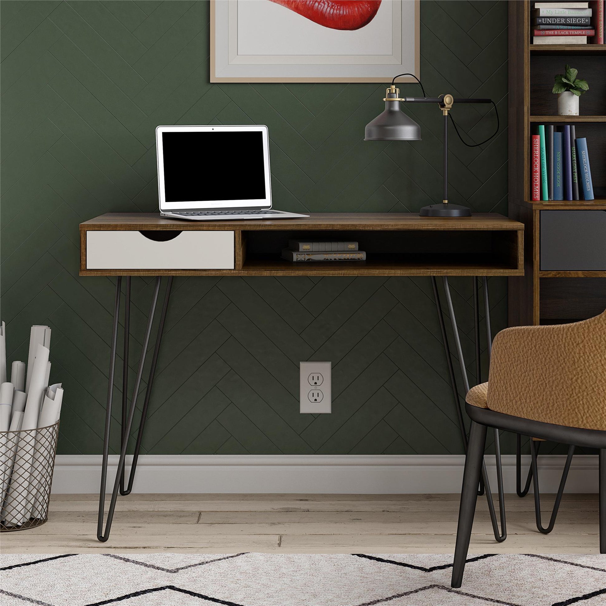 Concord Computer Desk with Storage, Brown Oak/Gray - Brown Oak