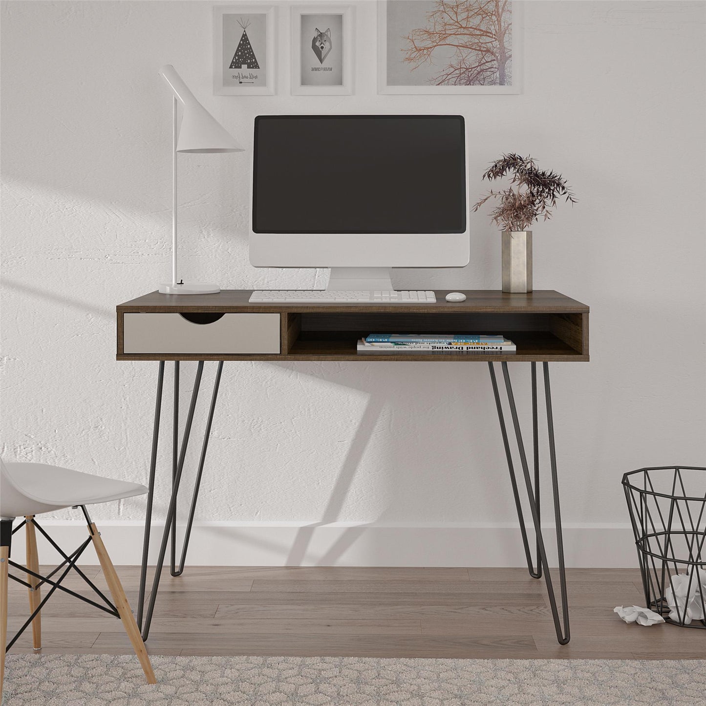 Concord Computer Desk with Storage, Brown Oak/Gray - Brown Oak