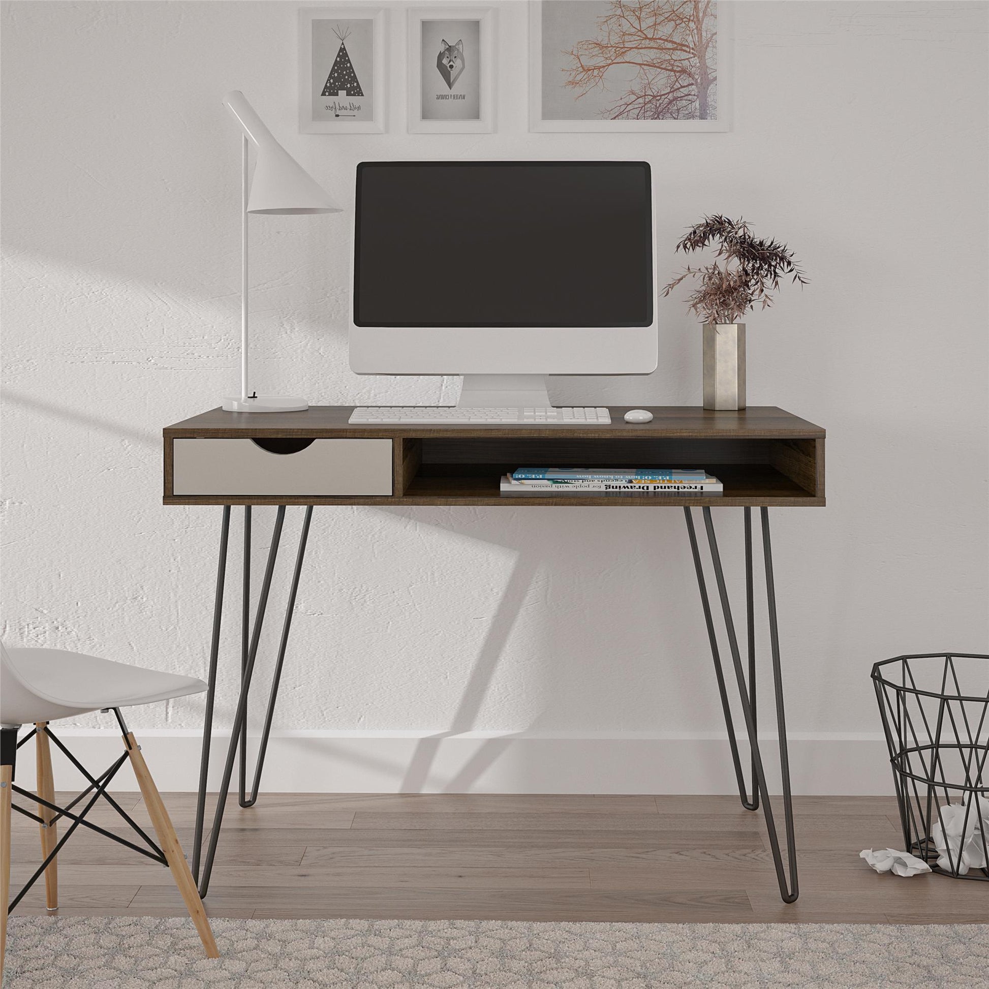 Concord Computer Desk with Storage, Brown Oak/Gray - Brown Oak