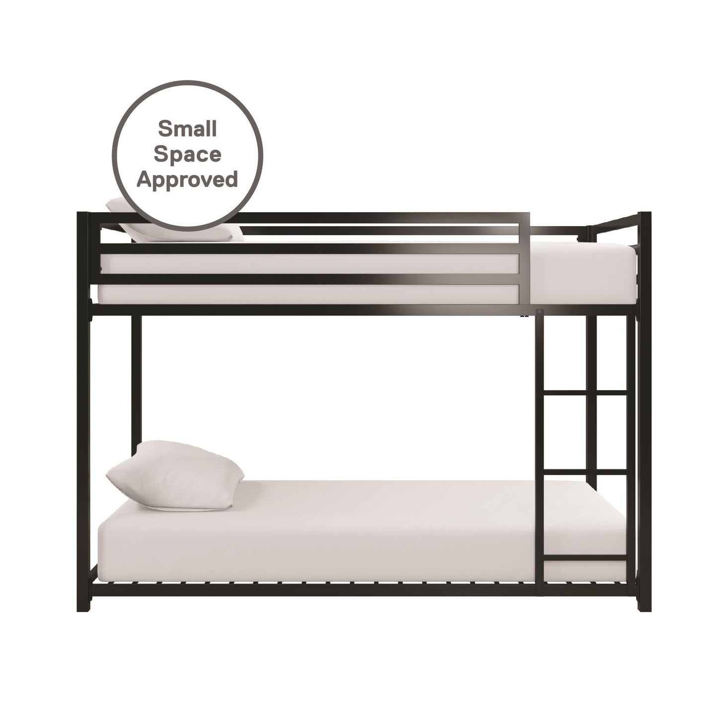 Miles Twin Over Twin Metal Bunk Bed with Secured Metal Slats and Integrated Ladder - Black - Twin-Over-Twin