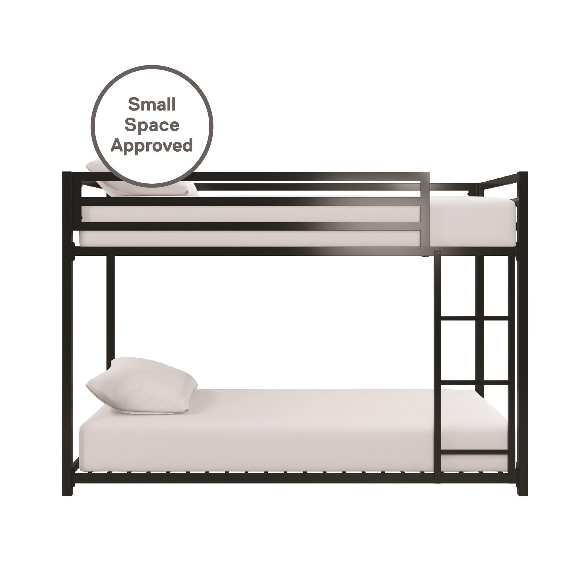 Miles Twin Over Twin Metal Bunk Bed with Secured Metal Slats and Integrated Ladder - Black - Twin-Over-Twin
