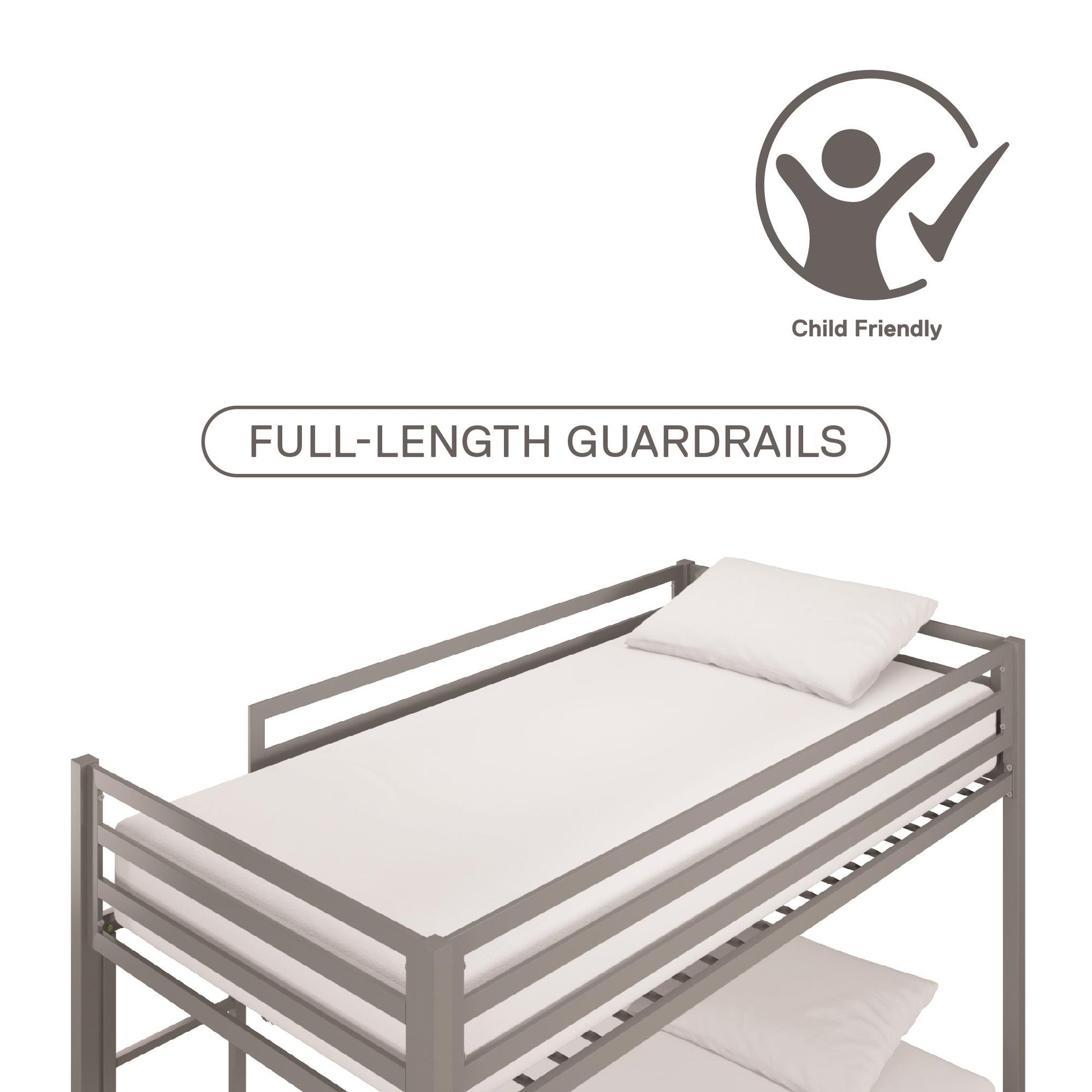 Miles Twin Over Twin Metal Bunk Bed with Secured Metal Slats and Integrated Ladder - Silver - Twin-Over-Twin