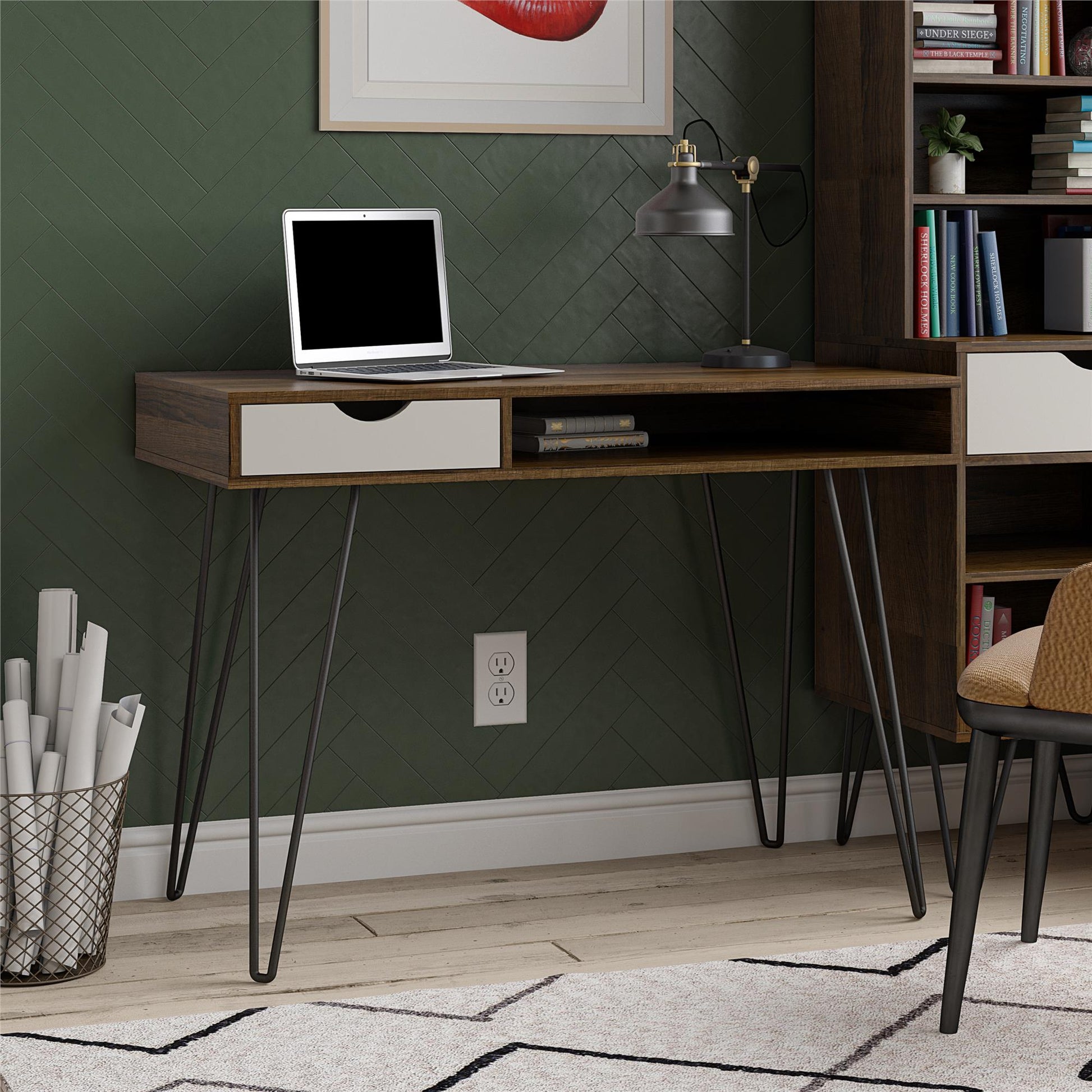 Concord Computer Desk with Storage, Brown Oak/Gray - Brown Oak