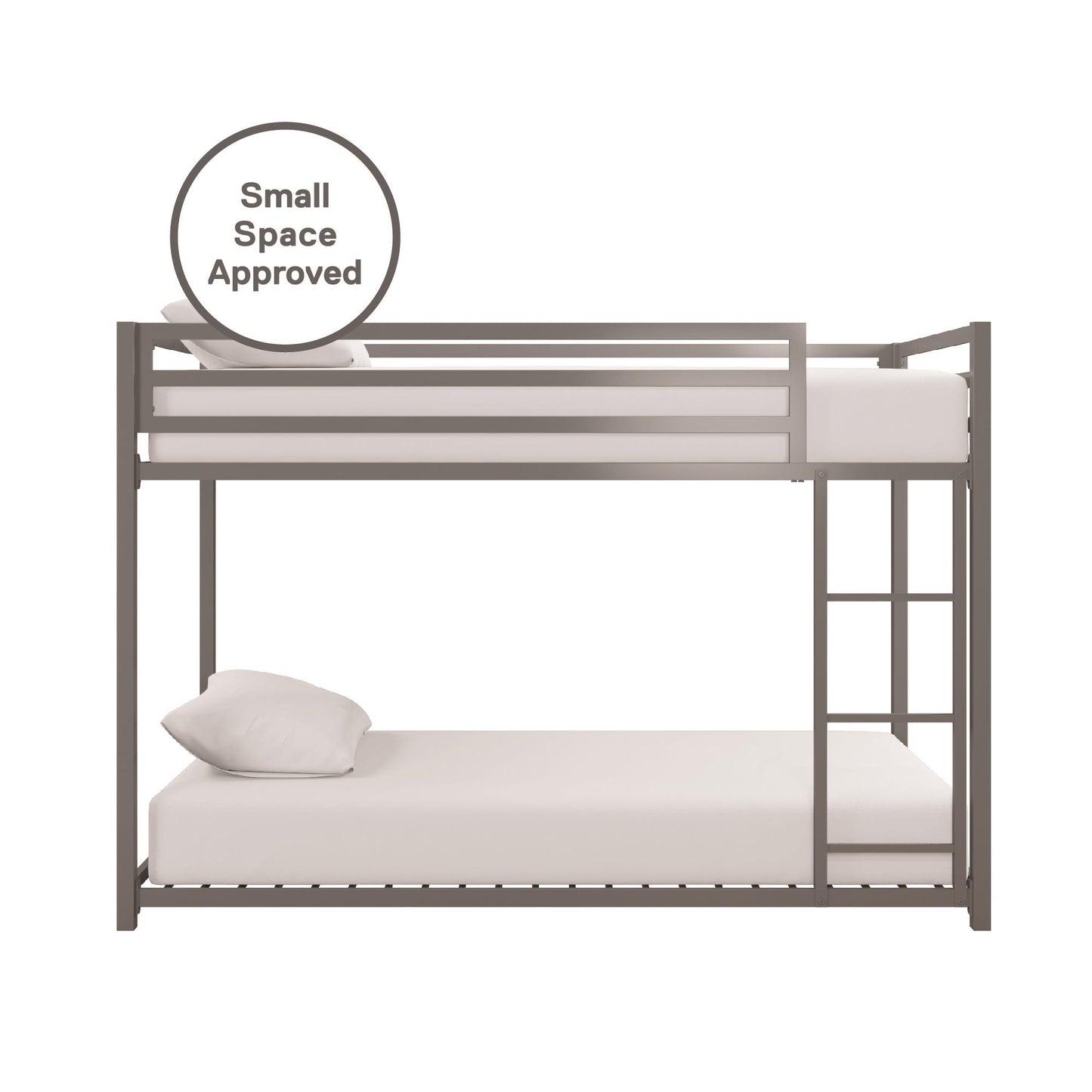 Miles Twin Over Twin Metal Bunk Bed with Secured Metal Slats and Integrated Ladder - Silver - Twin-Over-Twin