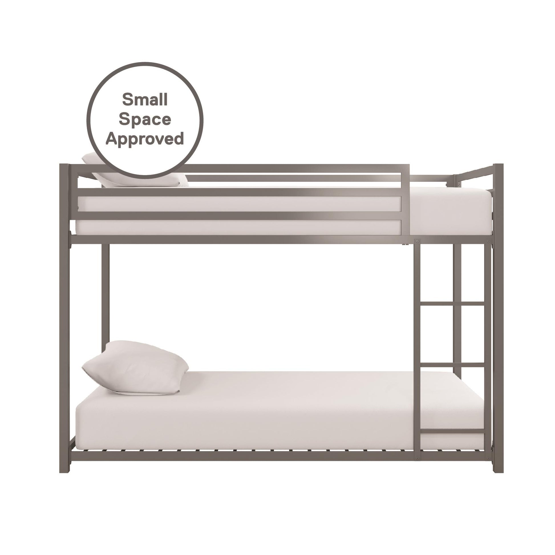 Miles Twin Over Twin Metal Bunk Bed with Secured Metal Slats and Integrated Ladder - Silver - Twin-Over-Twin