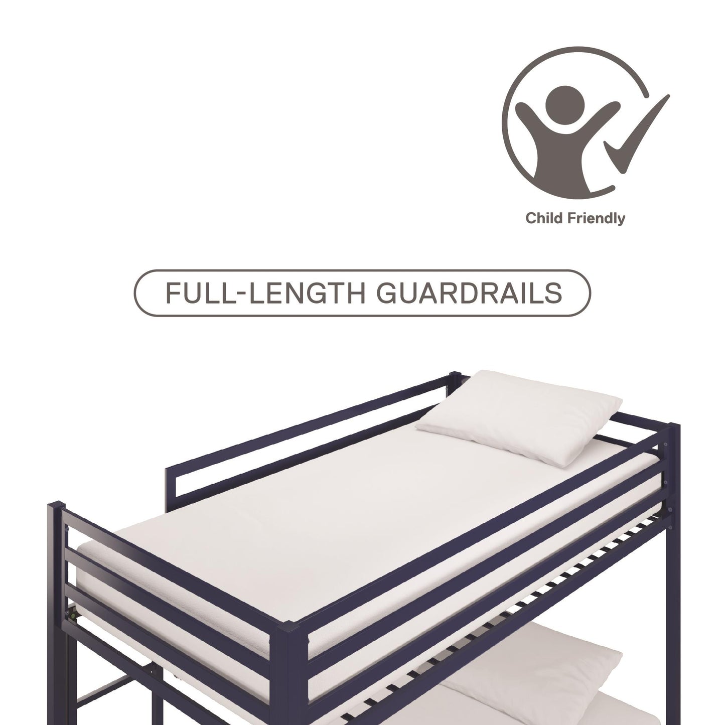 Miles Twin Over Twin Metal Bunk Bed with Secured Metal Slats and Integrated Ladder - Blue - Twin-Over-Twin