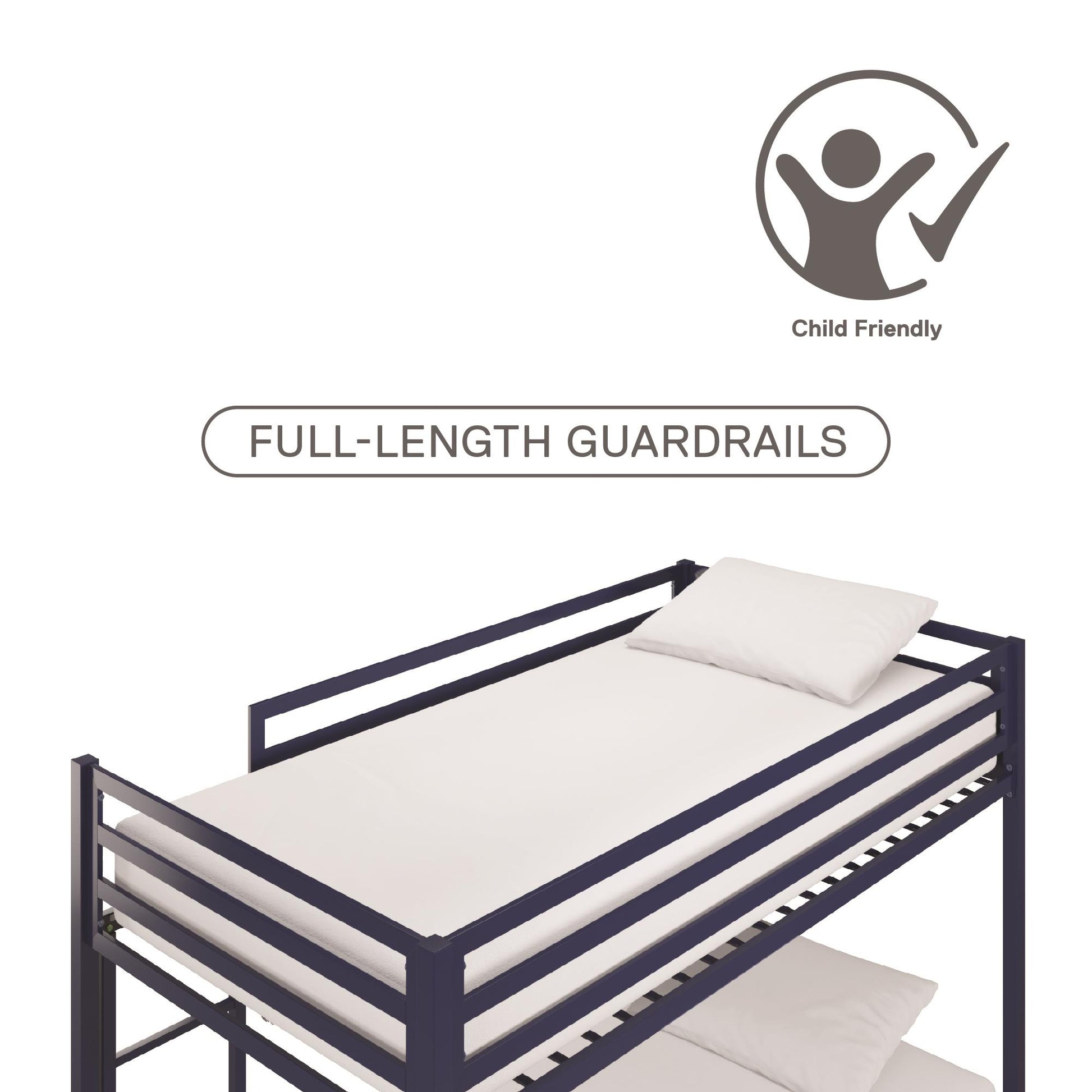 Miles Twin Over Twin Metal Bunk Bed with Secured Metal Slats and Integrated Ladder - Blue - Twin-Over-Twin