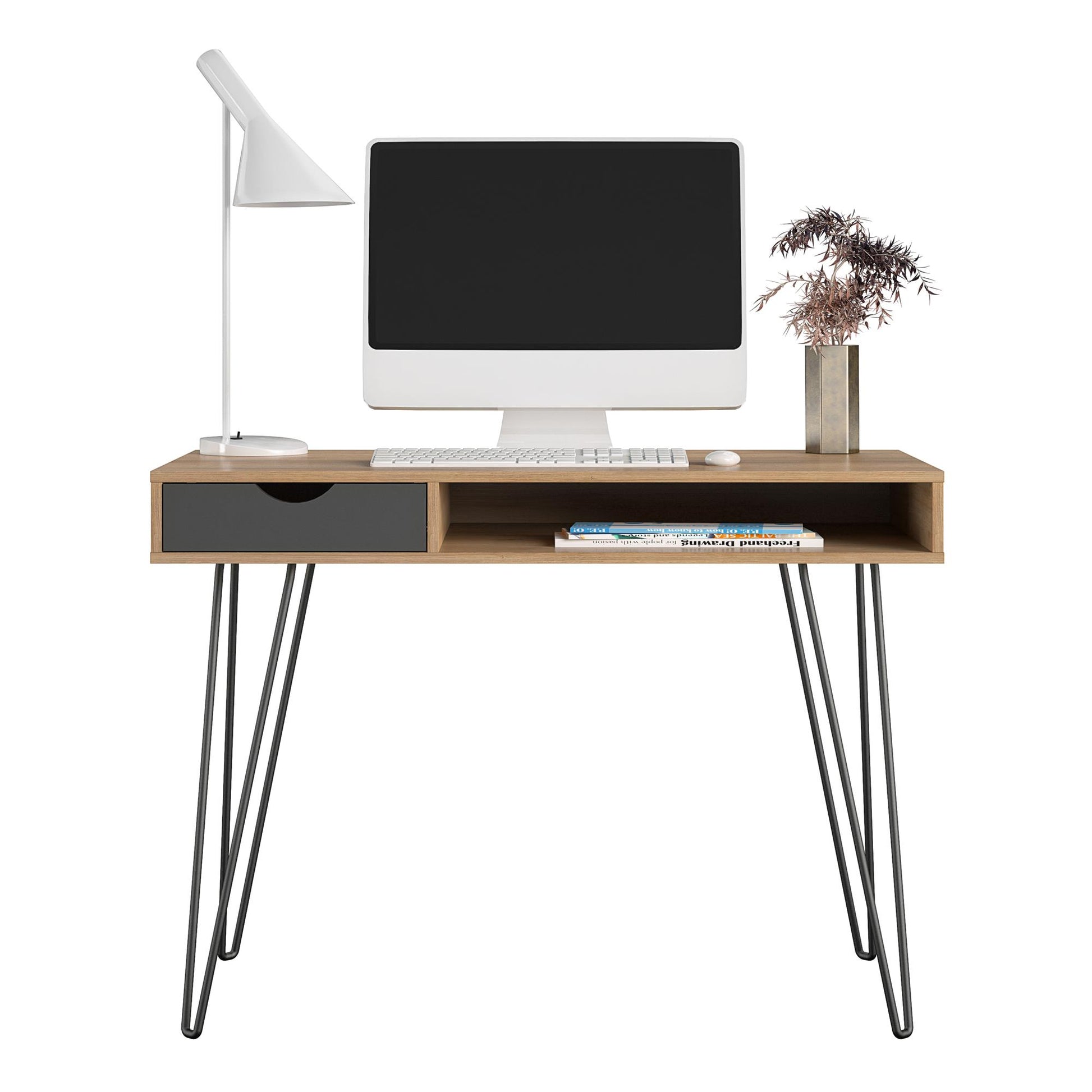 Concord Computer Desk with Storage, Natural/Black - Natural