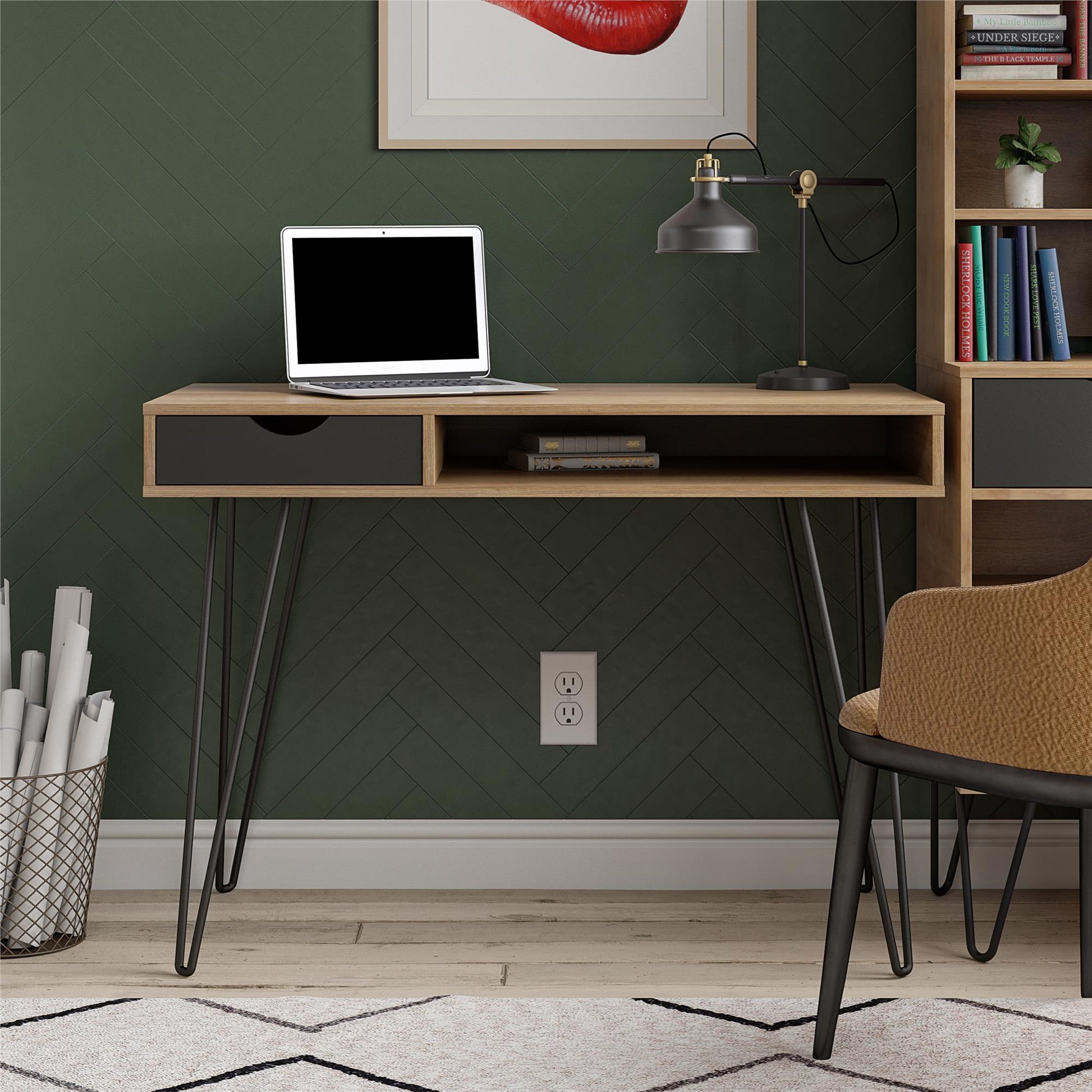 Concord Computer Desk with Storage, Natural/Black - Natural