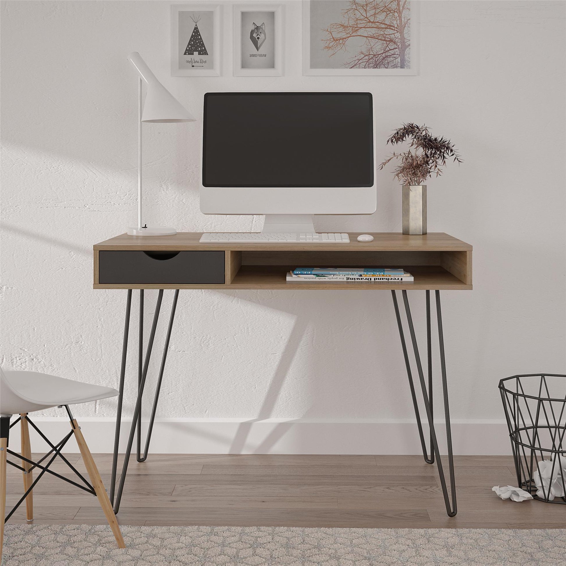 Concord Computer Desk with Storage, Natural/Black - Natural
