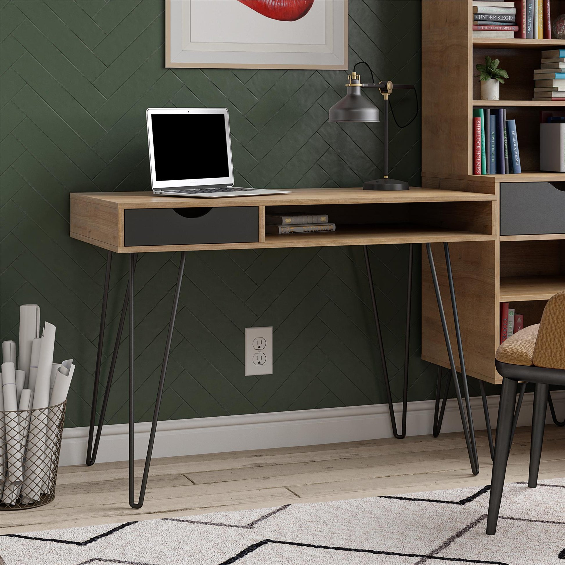 Concord Computer Desk with Storage, Brown Oak/Gray - Brown Oak