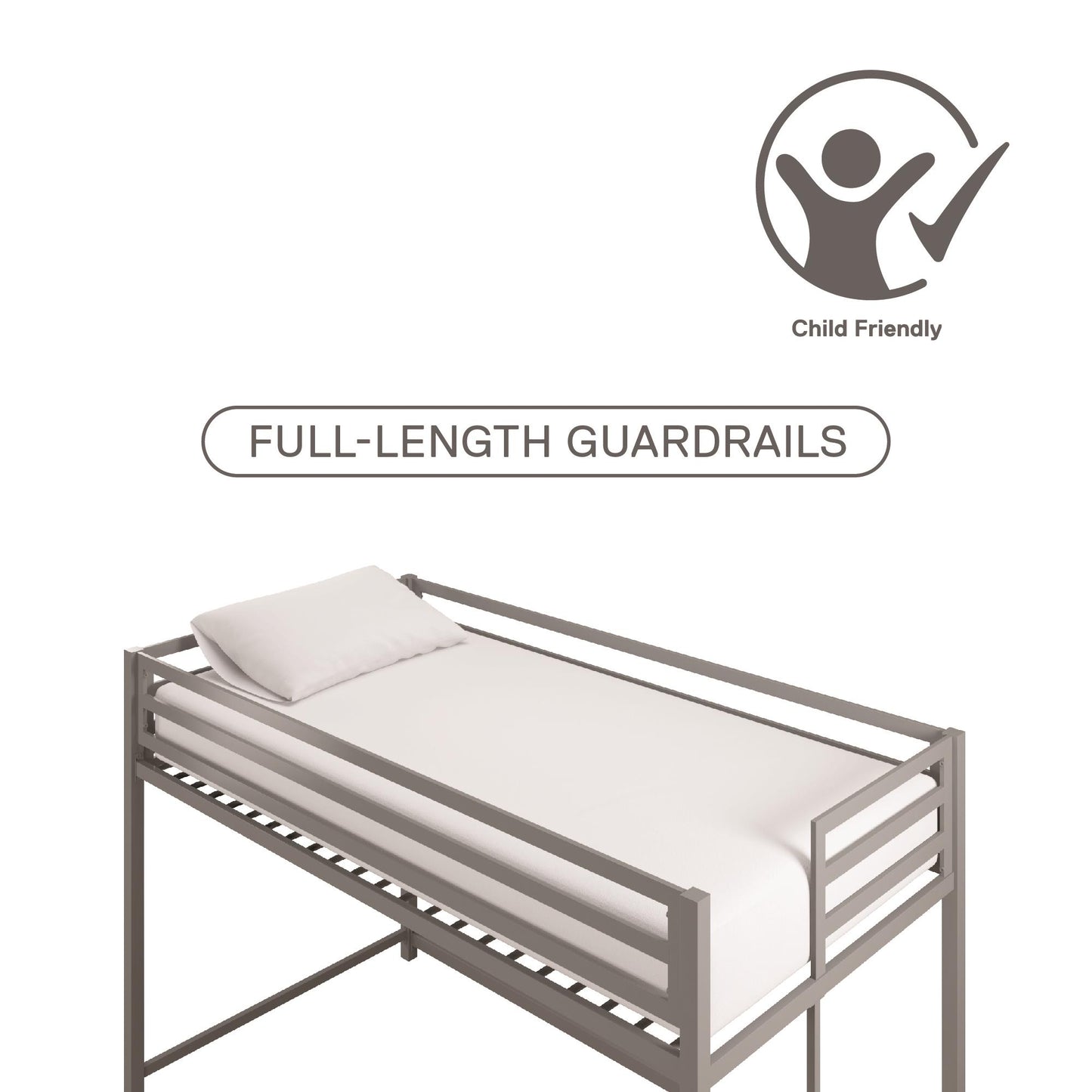 Miles Metal Junior Twin Loft Bed with Integrated Ladder - Silver - Twin