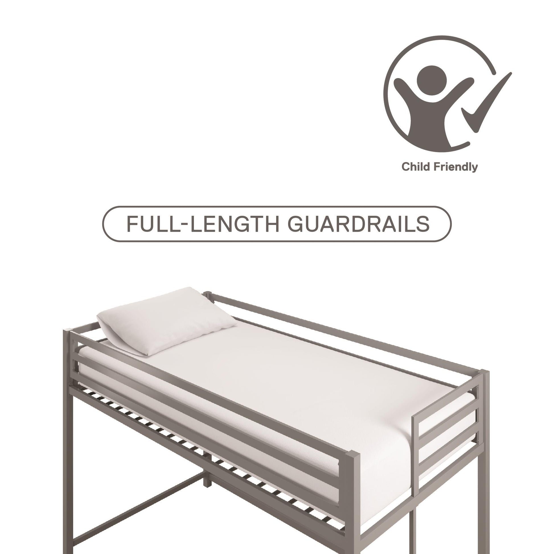 Miles Metal Junior Twin Loft Bed with Integrated Ladder - Silver - Twin